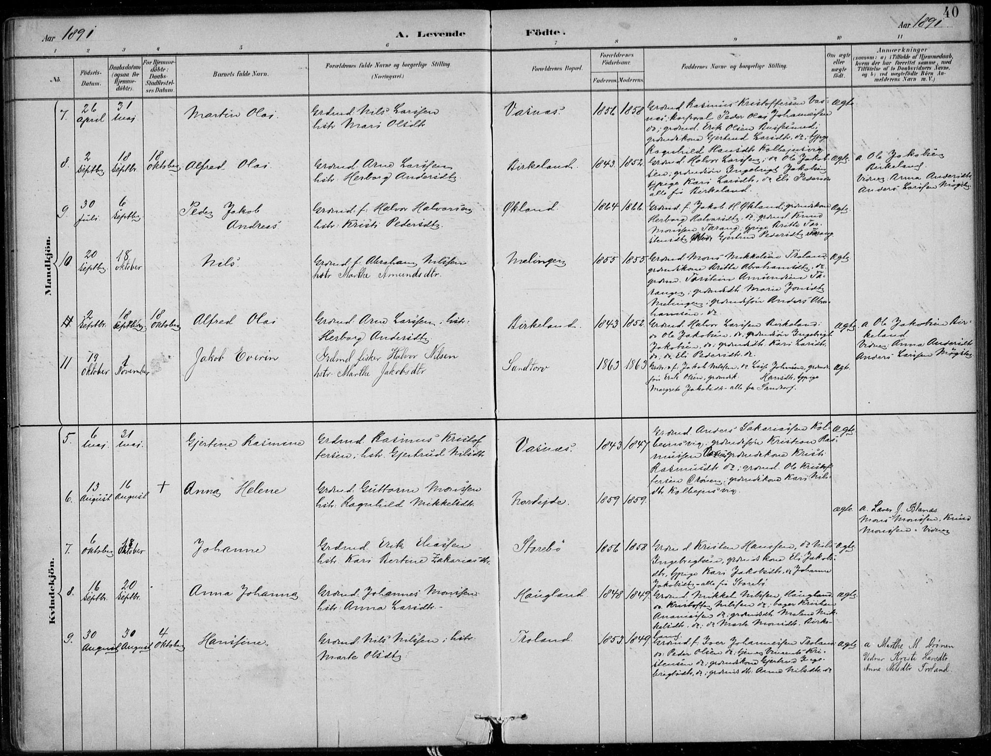 Sund sokneprestembete, AV/SAB-A-99930: Parish register (official) no. C  1, 1882-1899, p. 40