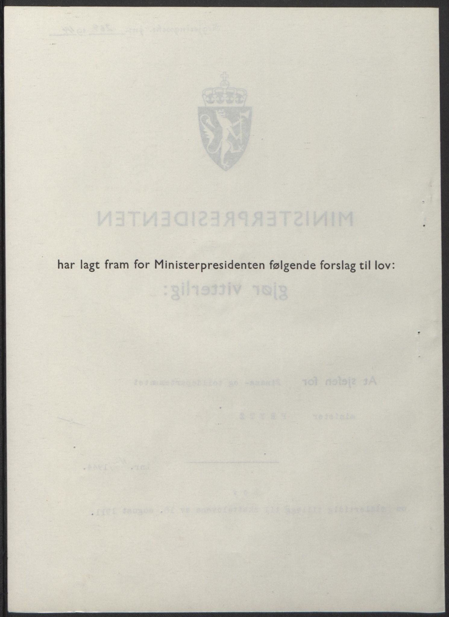 NS-administrasjonen 1940-1945 (Statsrådsekretariatet, de kommisariske statsråder mm), RA/S-4279/D/Db/L0100: Lover, 1944, p. 531