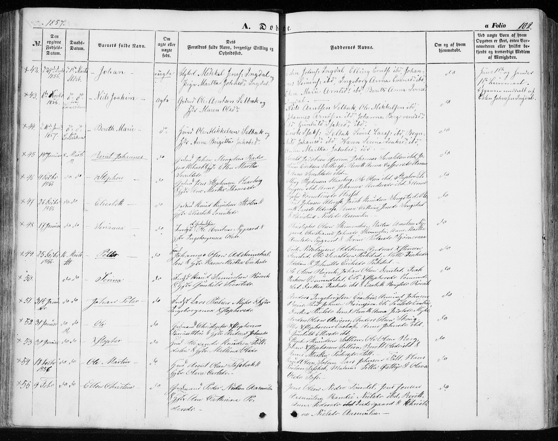 Ministerialprotokoller, klokkerbøker og fødselsregistre - Sør-Trøndelag, SAT/A-1456/646/L0611: Parish register (official) no. 646A09, 1848-1857, p. 102
