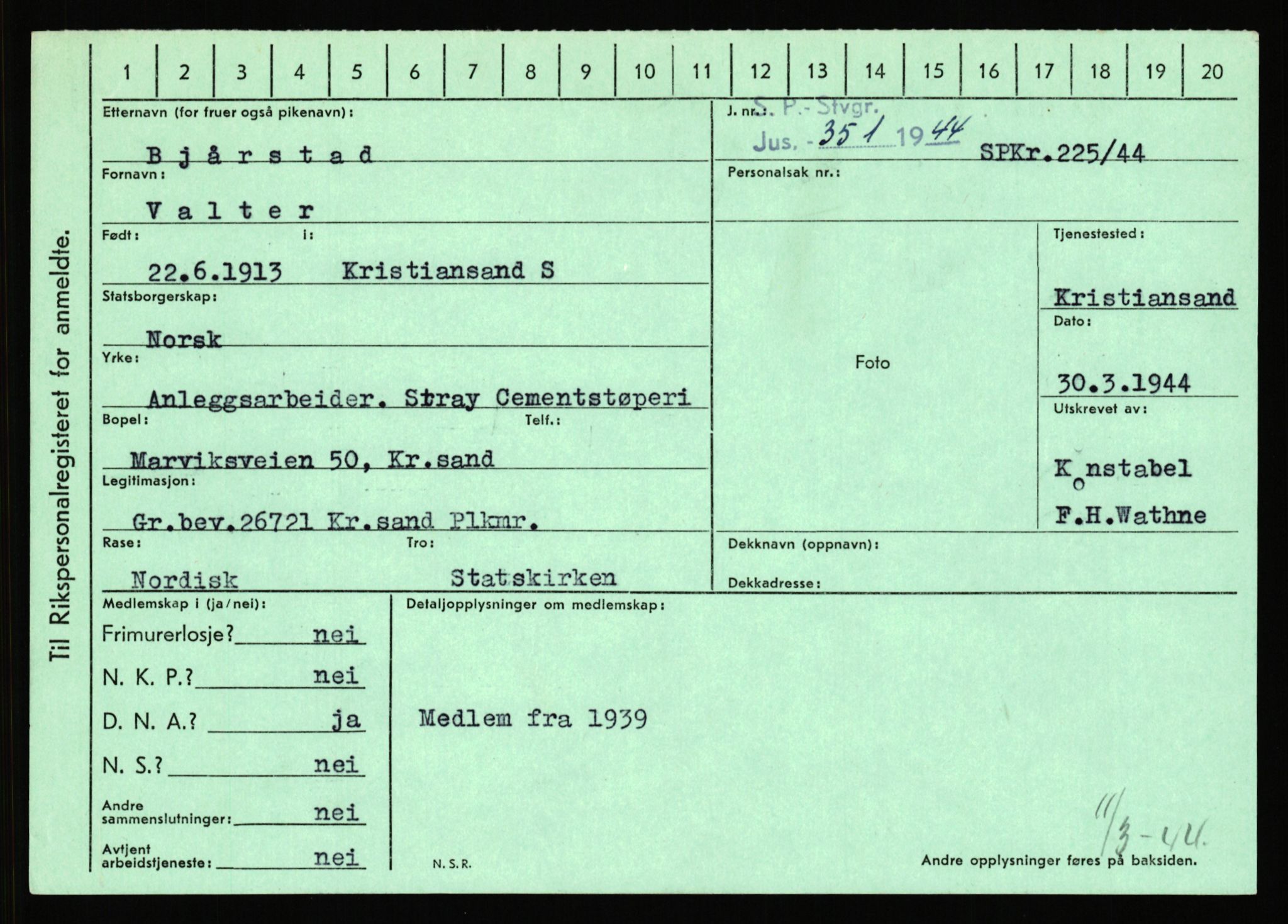 Statspolitiet - Hovedkontoret / Osloavdelingen, AV/RA-S-1329/C/Ca/L0002: Arneberg - Brand, 1943-1945, p. 4188