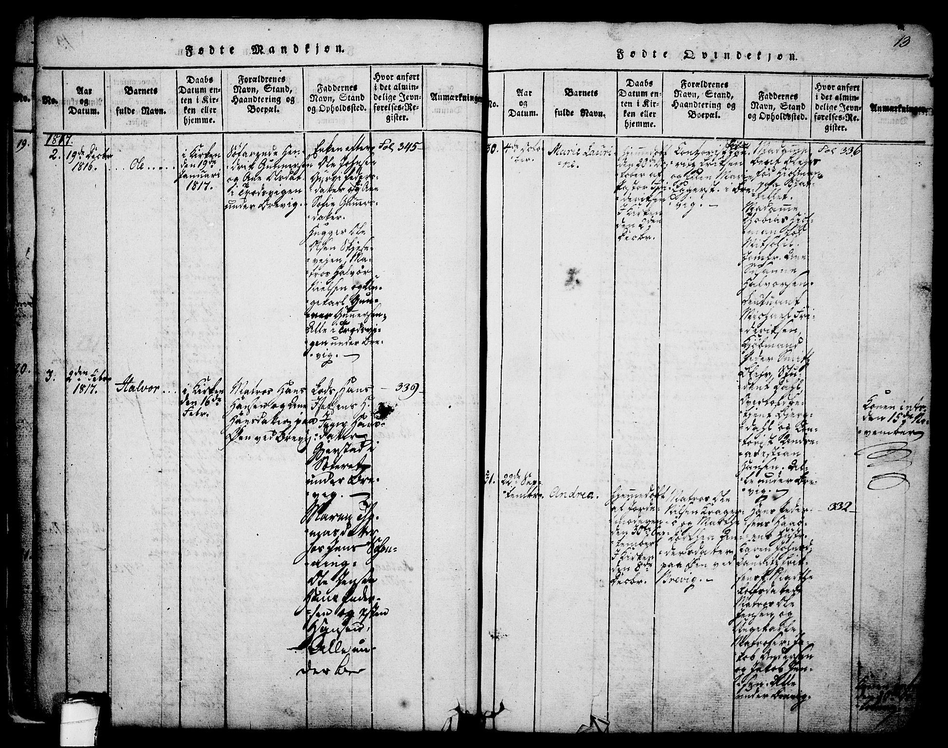 Brevik kirkebøker, SAKO/A-255/G/Ga/L0001: Parish register (copy) no. 1, 1814-1845, p. 13
