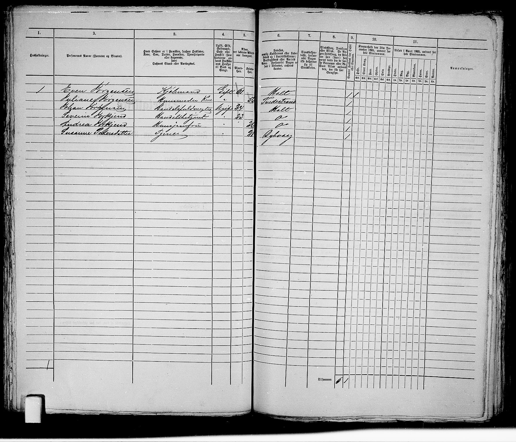 RA, 1865 census for Holt/Tvedestrand, 1865, p. 112