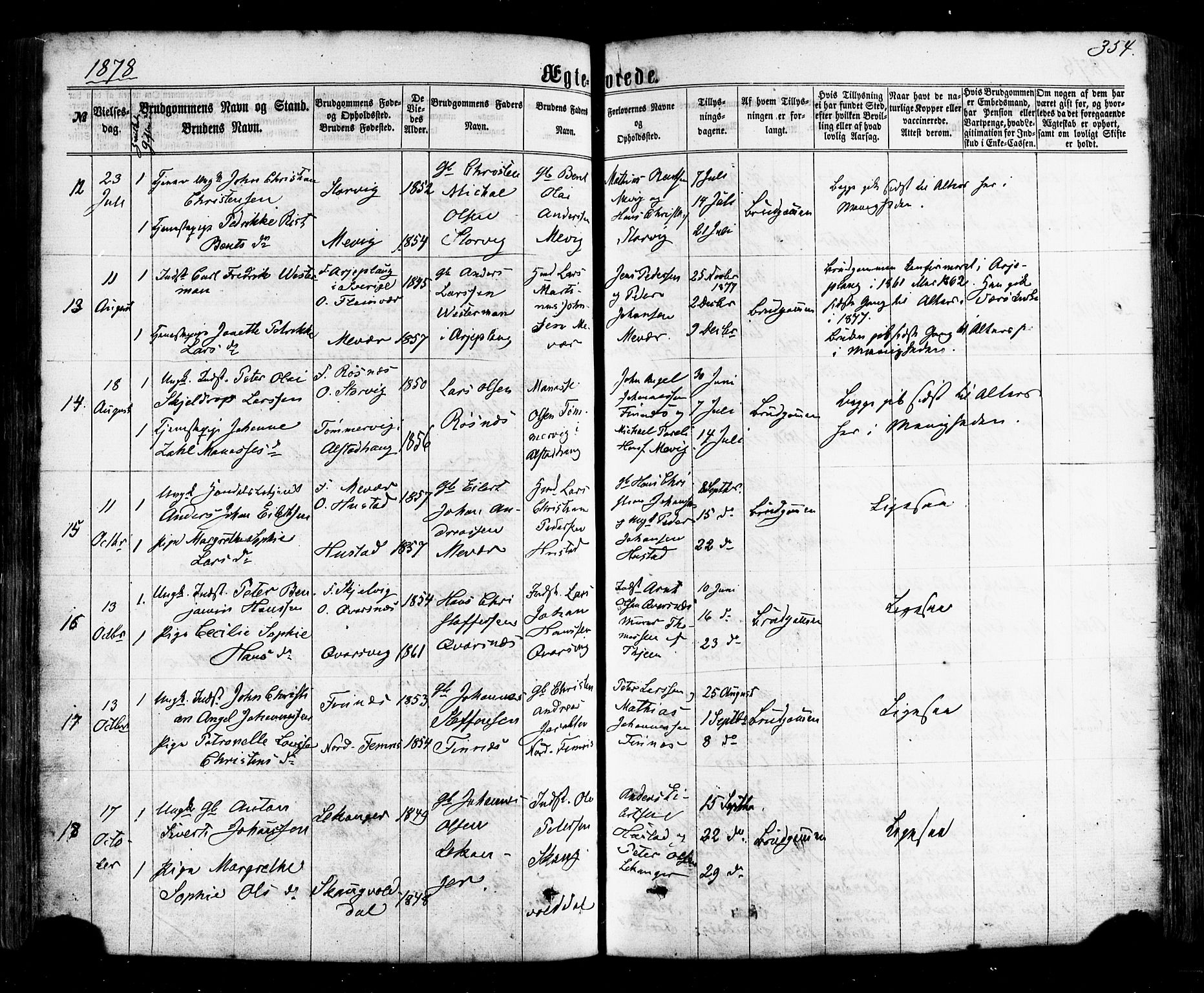 Ministerialprotokoller, klokkerbøker og fødselsregistre - Nordland, SAT/A-1459/805/L0098: Parish register (official) no. 805A05, 1862-1879, p. 354