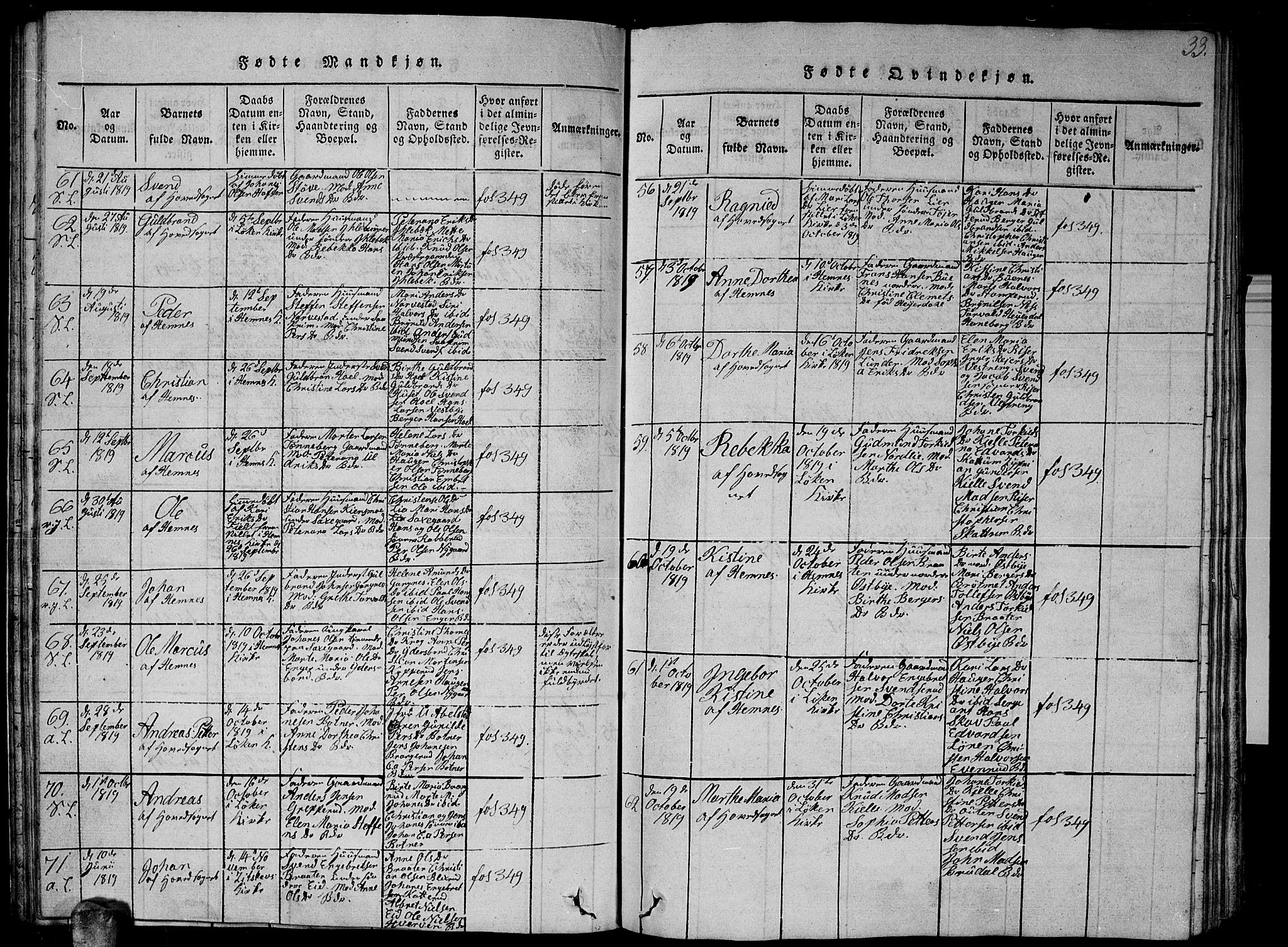 Høland prestekontor Kirkebøker, AV/SAO-A-10346a/G/Ga/L0001: Parish register (copy) no. I 1, 1814-1827, p. 33