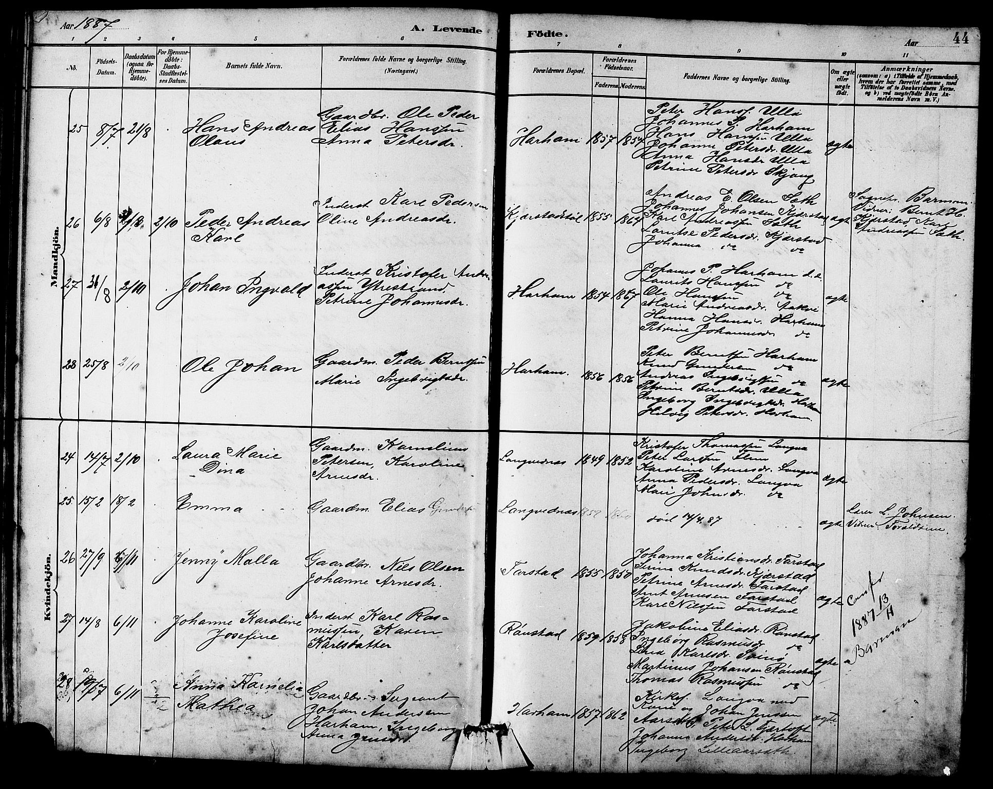 Ministerialprotokoller, klokkerbøker og fødselsregistre - Møre og Romsdal, SAT/A-1454/536/L0510: Parish register (copy) no. 536C05, 1881-1898, p. 44
