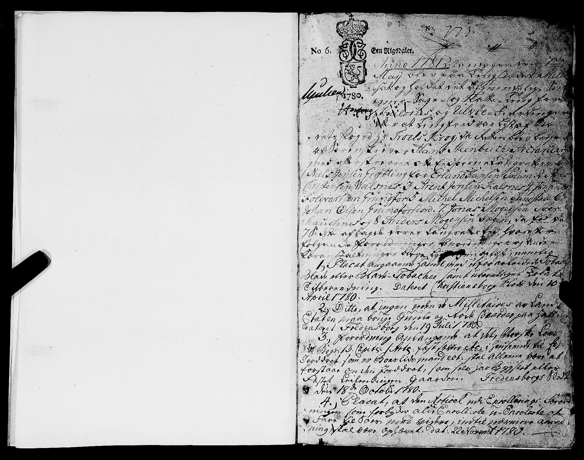 Vesterålen sorenskriveri, AV/SAT-A-4180/1/1/1A/L0009: Tingbok, 1781-1786, p. 0b-1a