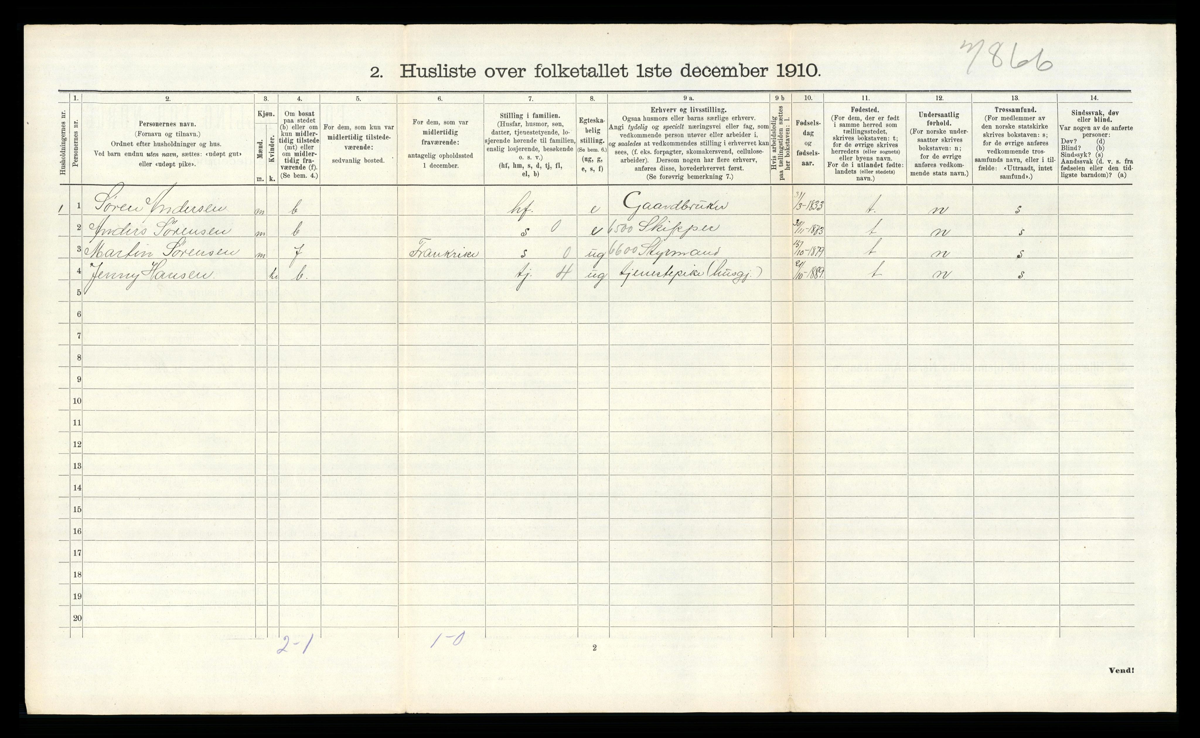 RA, 1910 census for Eidanger, 1910, p. 1404