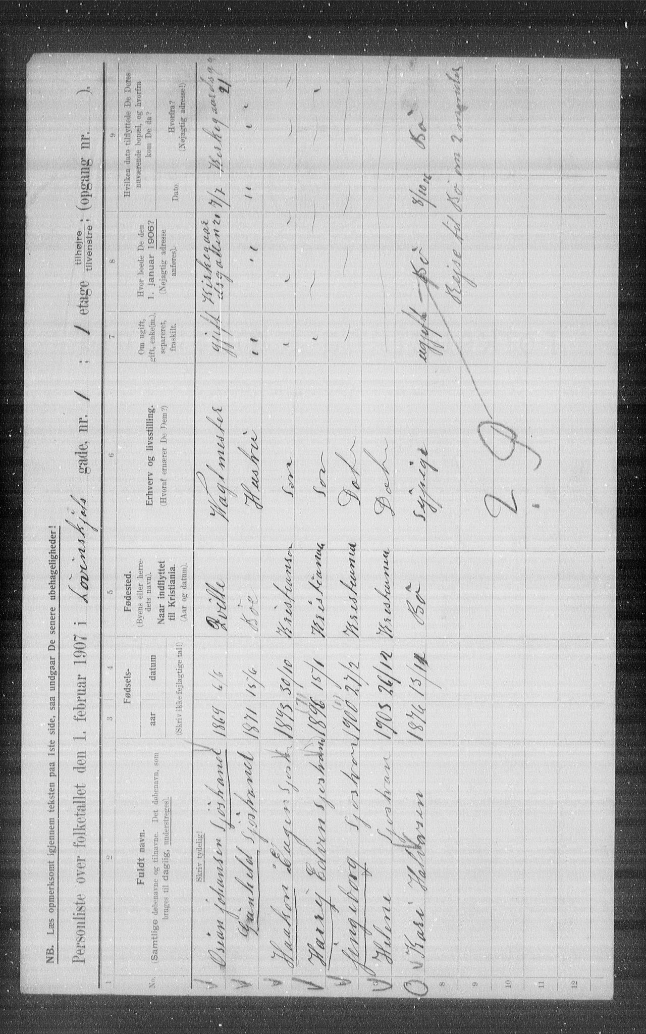 OBA, Municipal Census 1907 for Kristiania, 1907, p. 30068