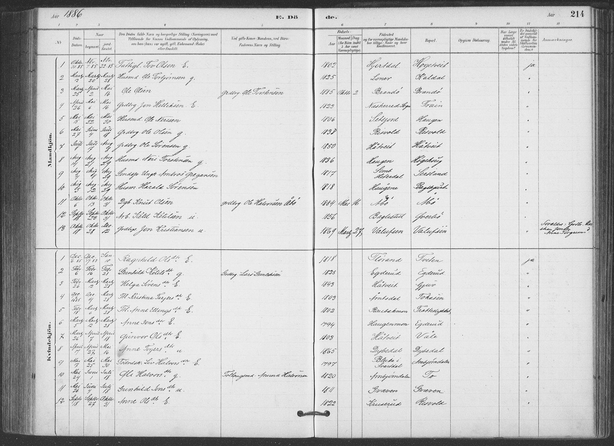 Hjartdal kirkebøker, SAKO/A-270/F/Fa/L0010: Parish register (official) no. I 10, 1880-1929, p. 214