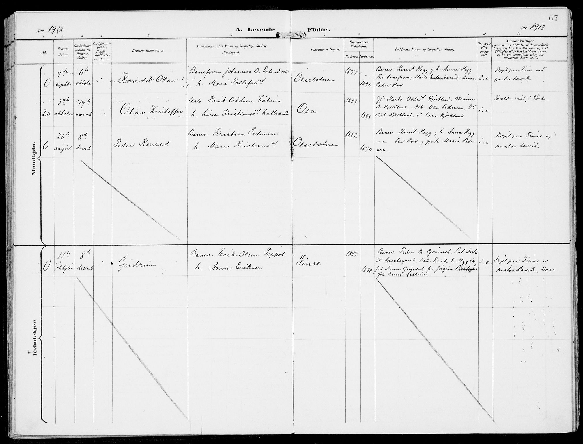 Ulvik sokneprestembete, AV/SAB-A-78801/H/Haa: Parish register (official) no. B  2, 1898-1924, p. 67