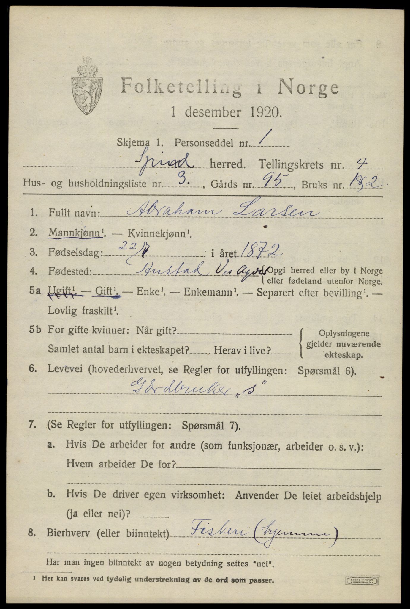 SAK, 1920 census for Spind, 1920, p. 2199