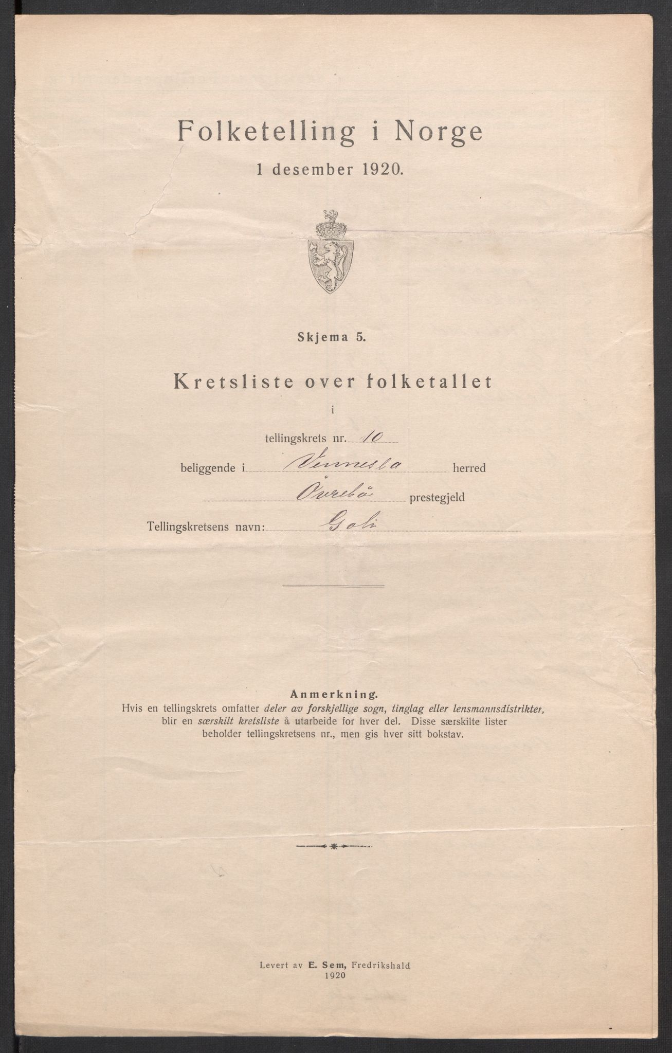 SAK, 1920 census for Vennesla, 1920, p. 34