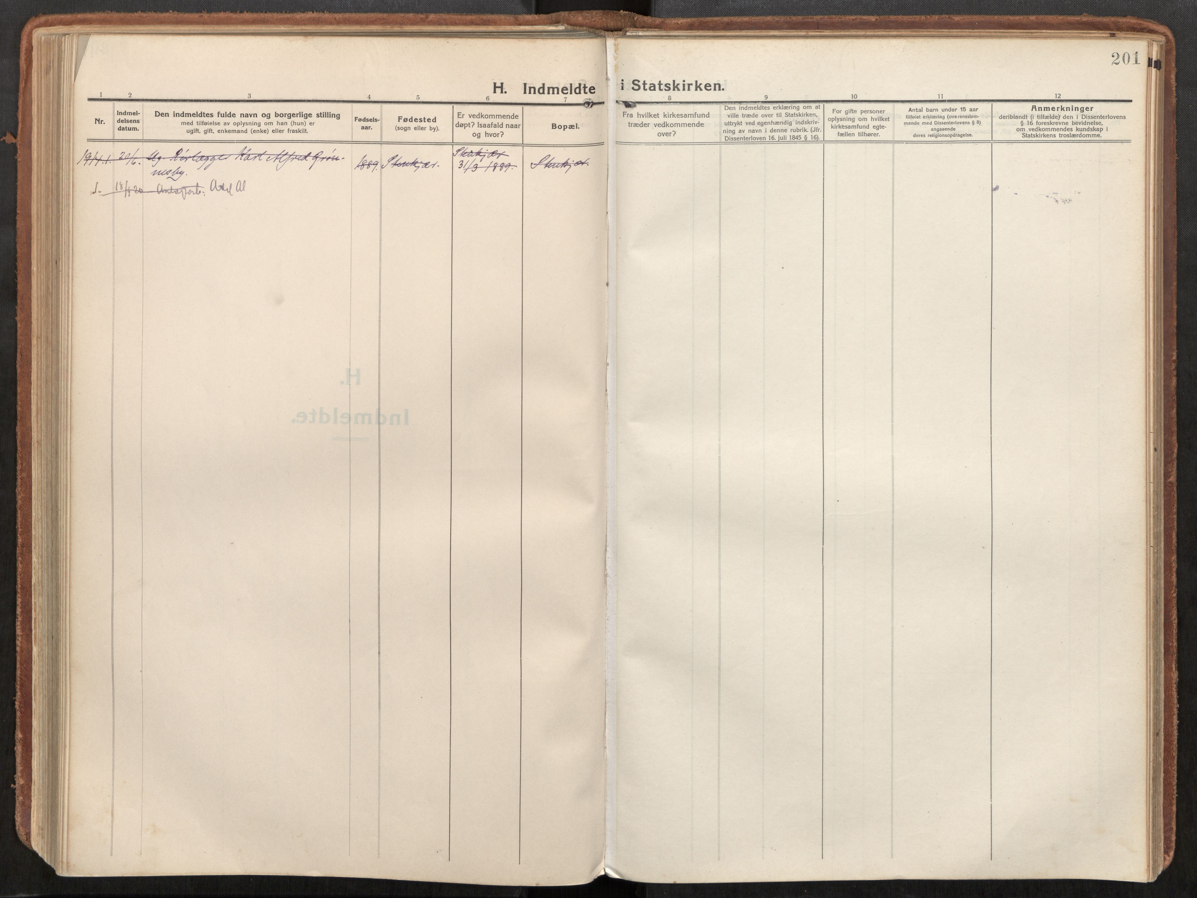 Steinkjer sokneprestkontor, SAT/A-1541/01/H/Ha/Haa/L0003: Parish register (official) no. 3, 1913-1922, p. 201