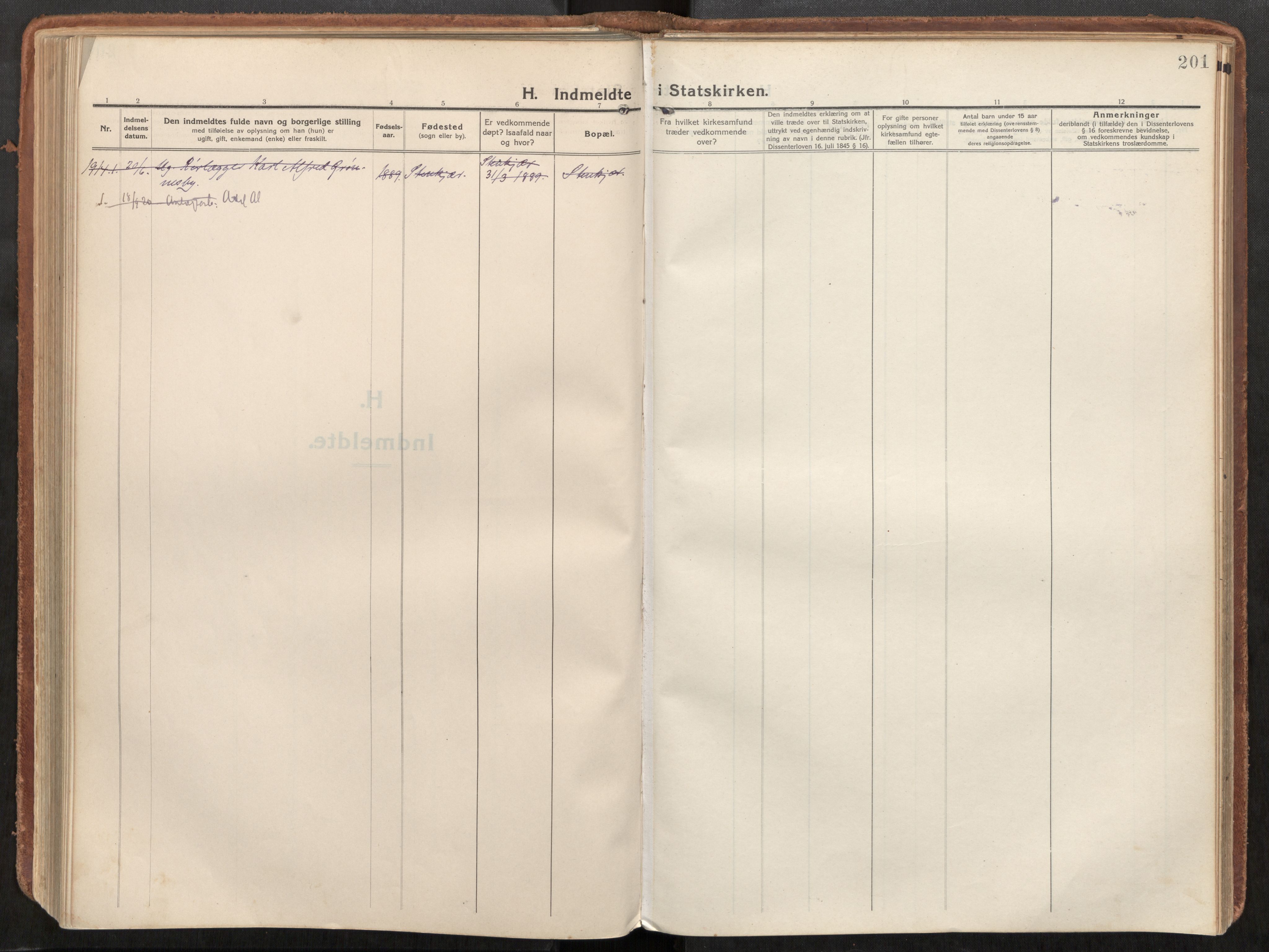 Steinkjer sokneprestkontor, AV/SAT-A-1541/01/H/Ha/Haa/L0003: Parish register (official) no. 3, 1913-1922, p. 201