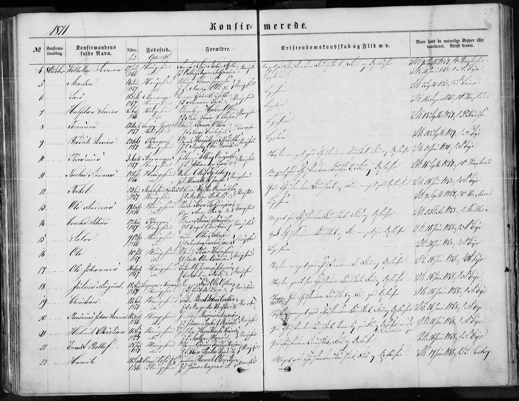 Torvastad sokneprestkontor, AV/SAST-A -101857/H/Ha/Haa/L0012: Parish register (official) no. A 12.1, 1867-1877, p. 127