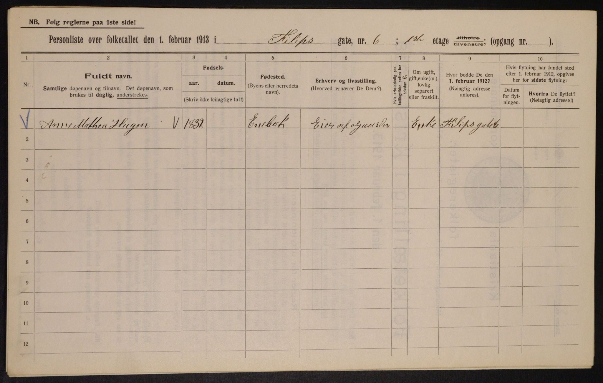 OBA, Municipal Census 1913 for Kristiania, 1913, p. 24375