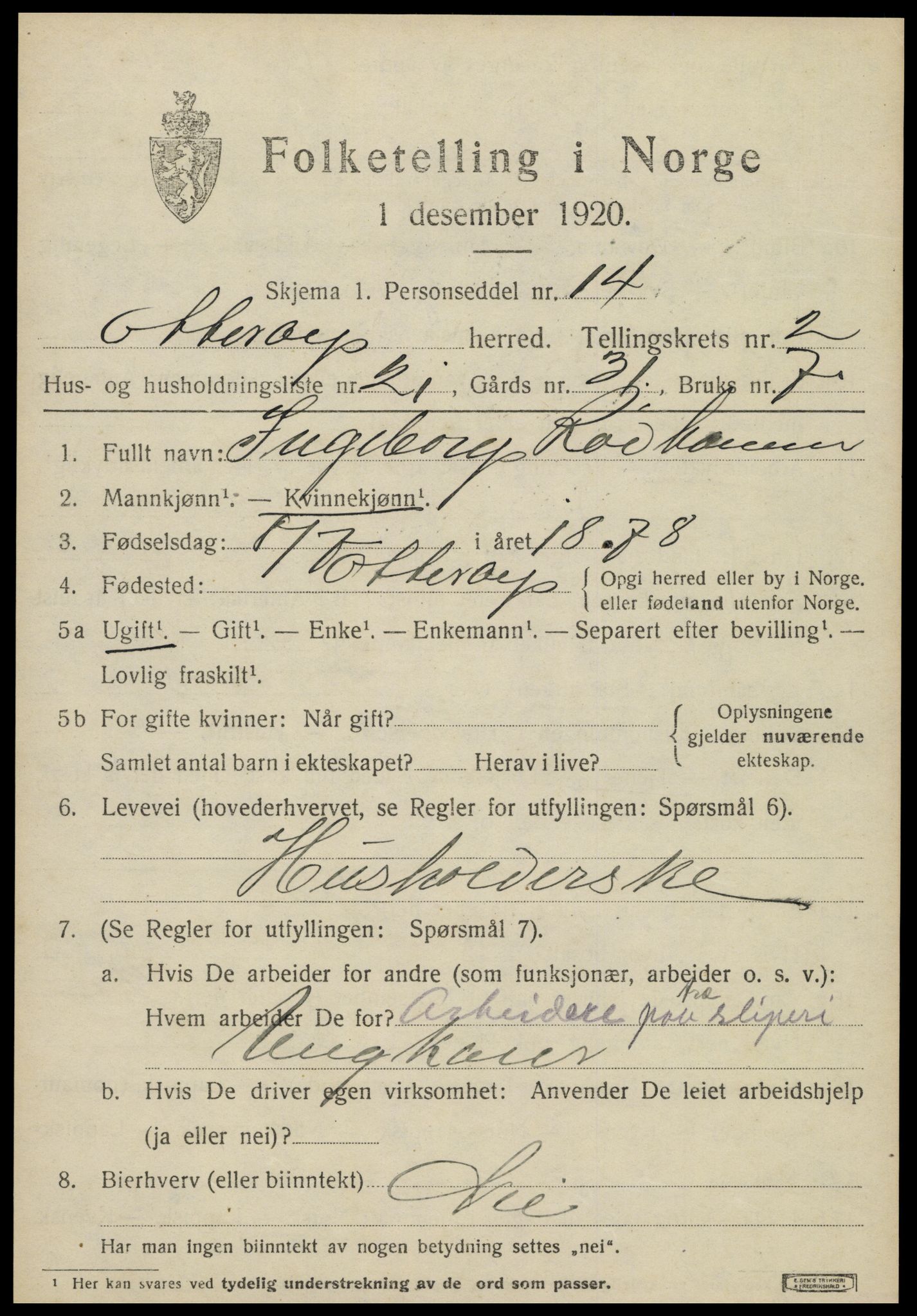 SAT, 1920 census for Otterøy, 1920, p. 1339