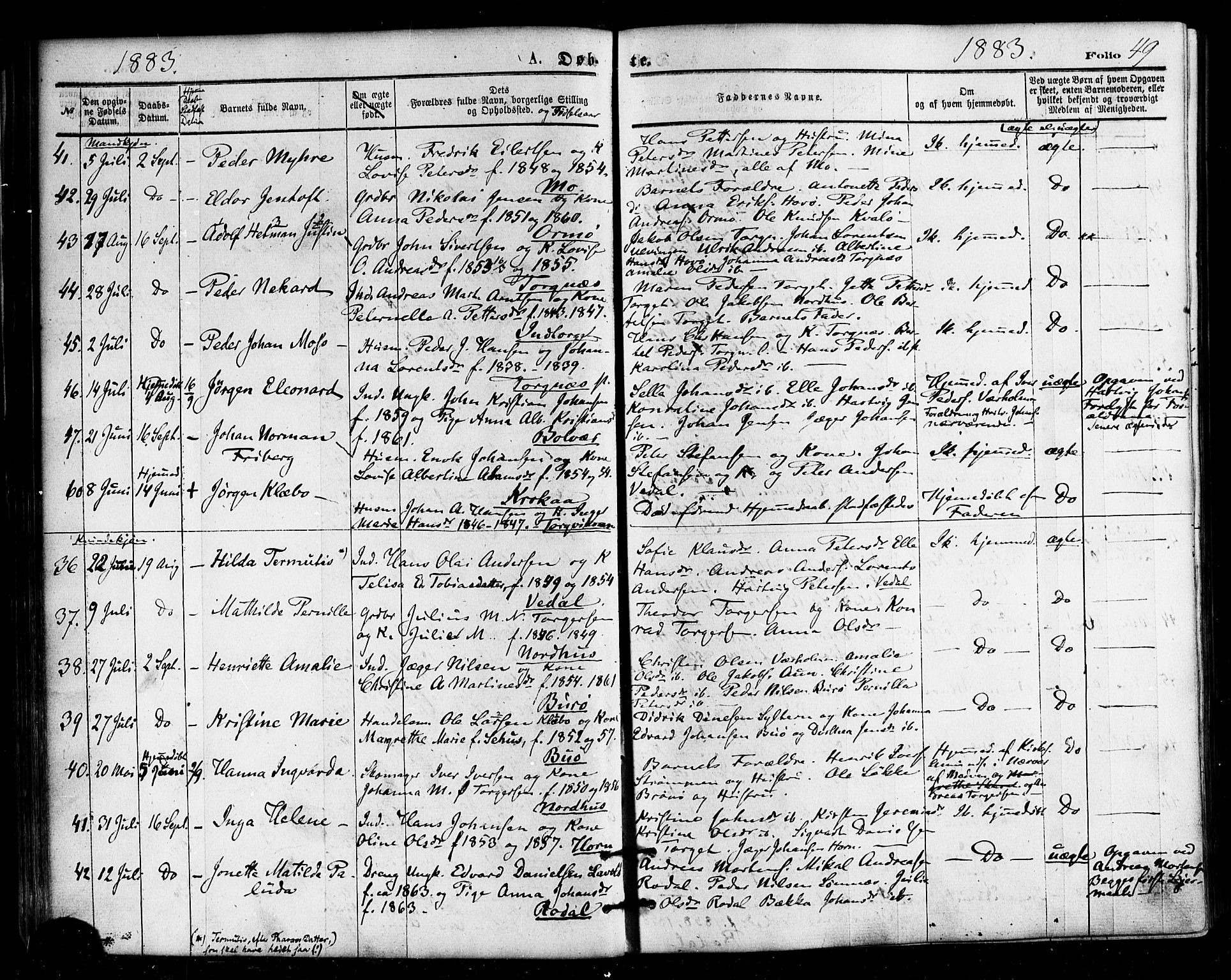 Ministerialprotokoller, klokkerbøker og fødselsregistre - Nordland, SAT/A-1459/813/L0199: Parish register (official) no. 813A09, 1875-1885, p. 49