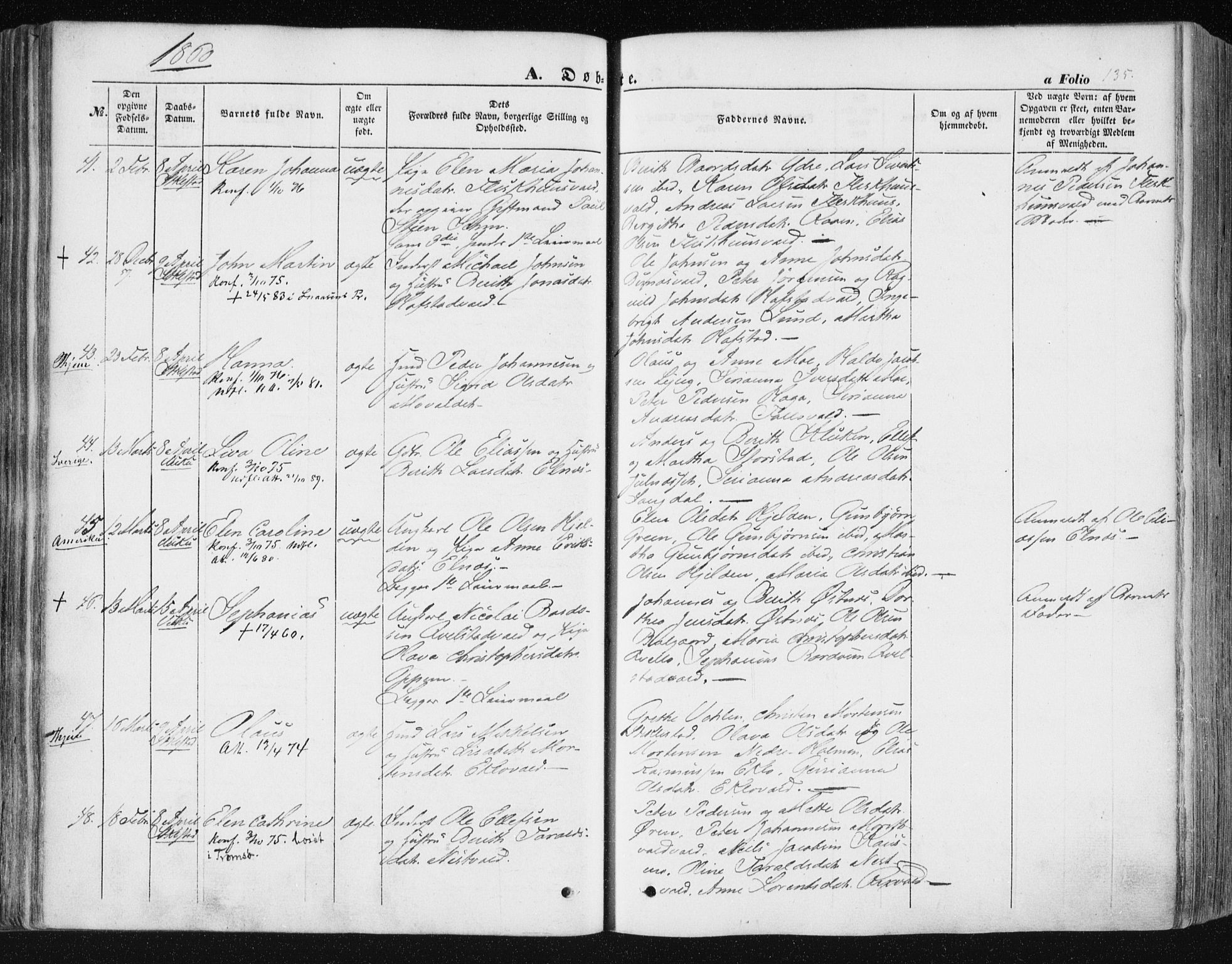 Ministerialprotokoller, klokkerbøker og fødselsregistre - Nord-Trøndelag, SAT/A-1458/723/L0240: Parish register (official) no. 723A09, 1852-1860, p. 135