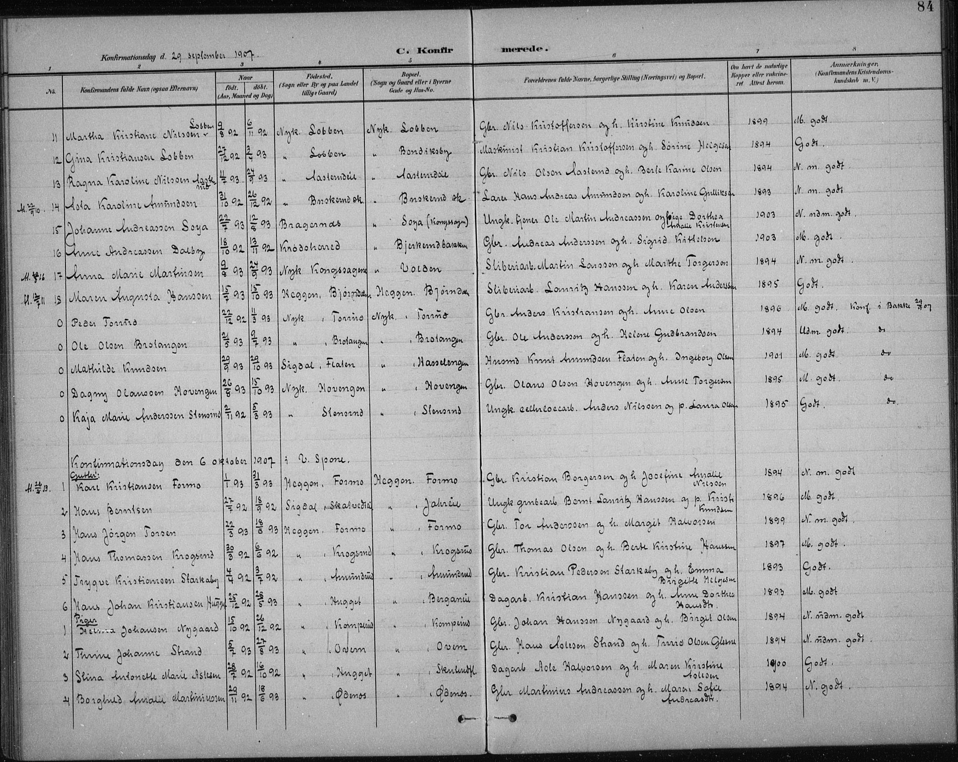 Modum kirkebøker, AV/SAKO-A-234/F/Fa/L0017: Parish register (official) no. 17, 1900-1915, p. 84