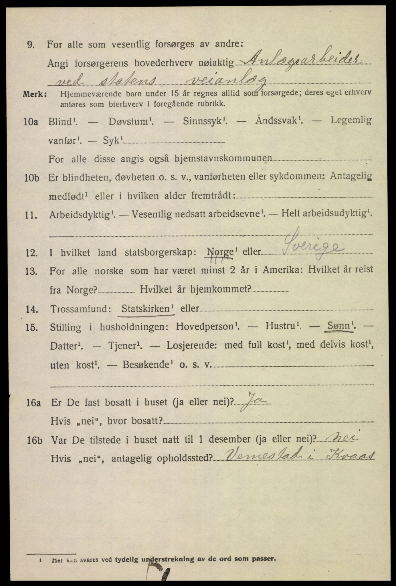 SAK, 1920 census for Kvås, 1920, p. 1497