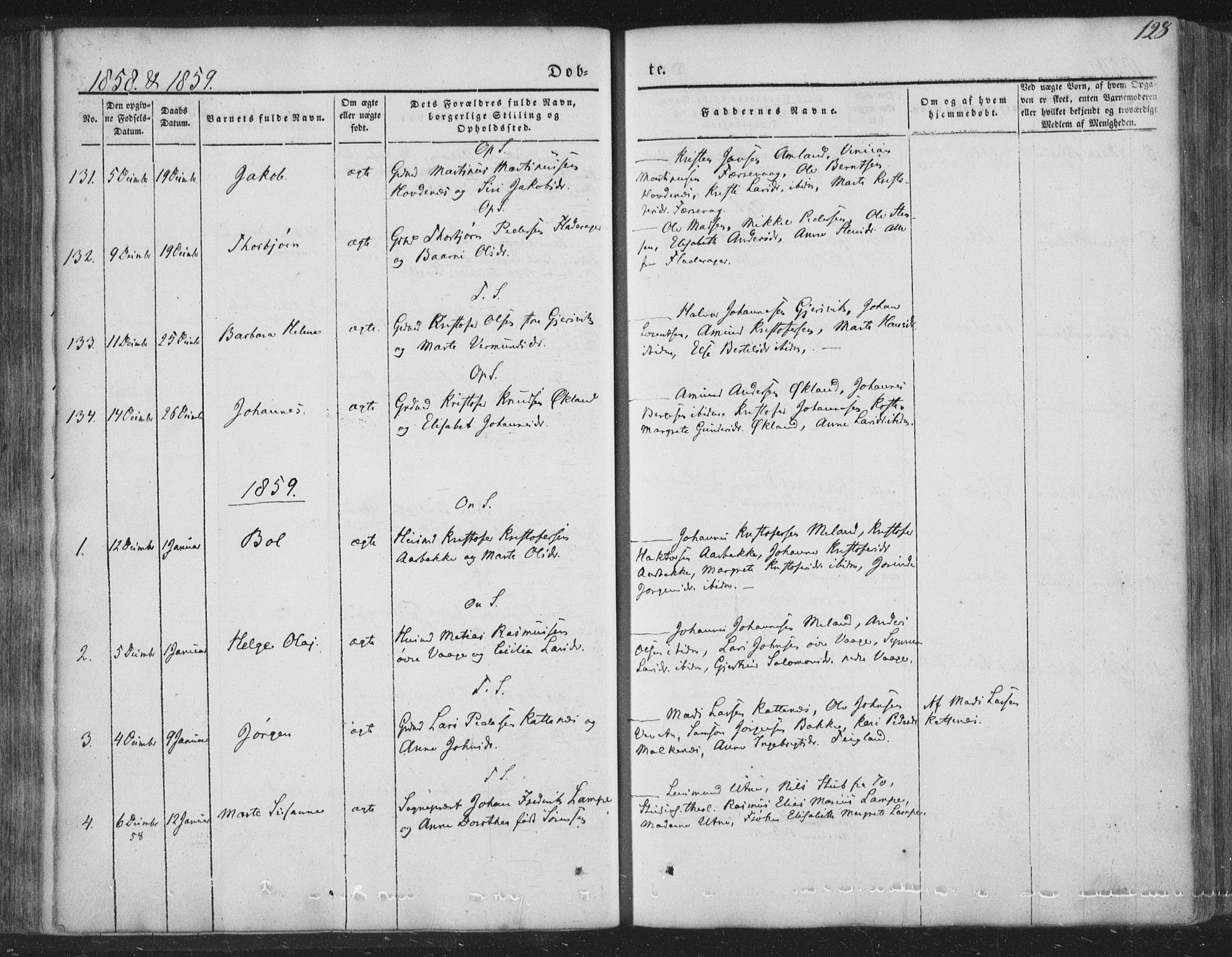 Tysnes sokneprestembete, AV/SAB-A-78601/H/Haa: Parish register (official) no. A 10, 1848-1859, p. 128