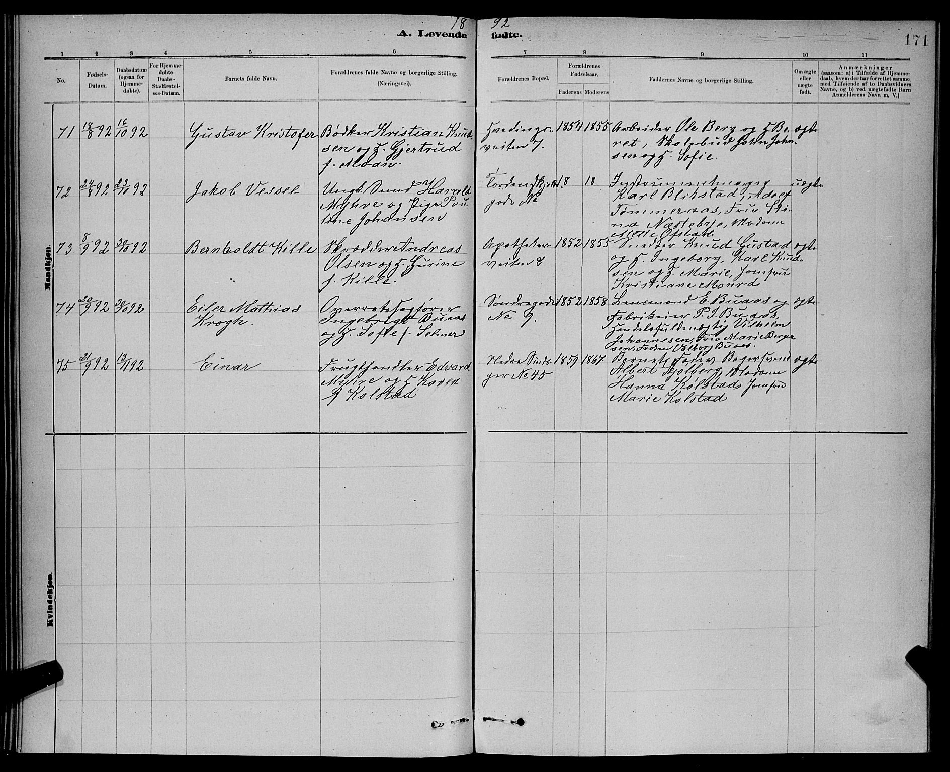 Ministerialprotokoller, klokkerbøker og fødselsregistre - Sør-Trøndelag, SAT/A-1456/601/L0092: Parish register (copy) no. 601C10, 1884-1897, p. 171