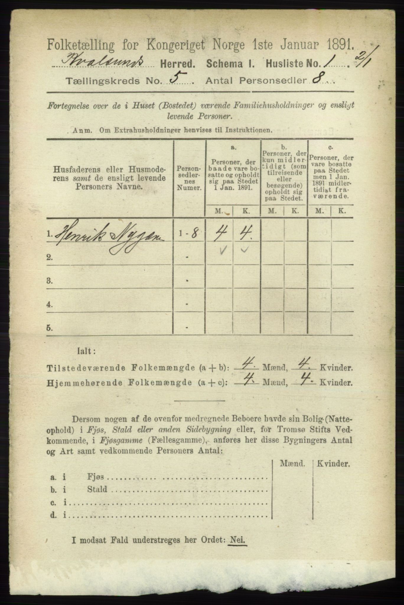 RA, 1891 census for 2017 Kvalsund, 1891, p. 453