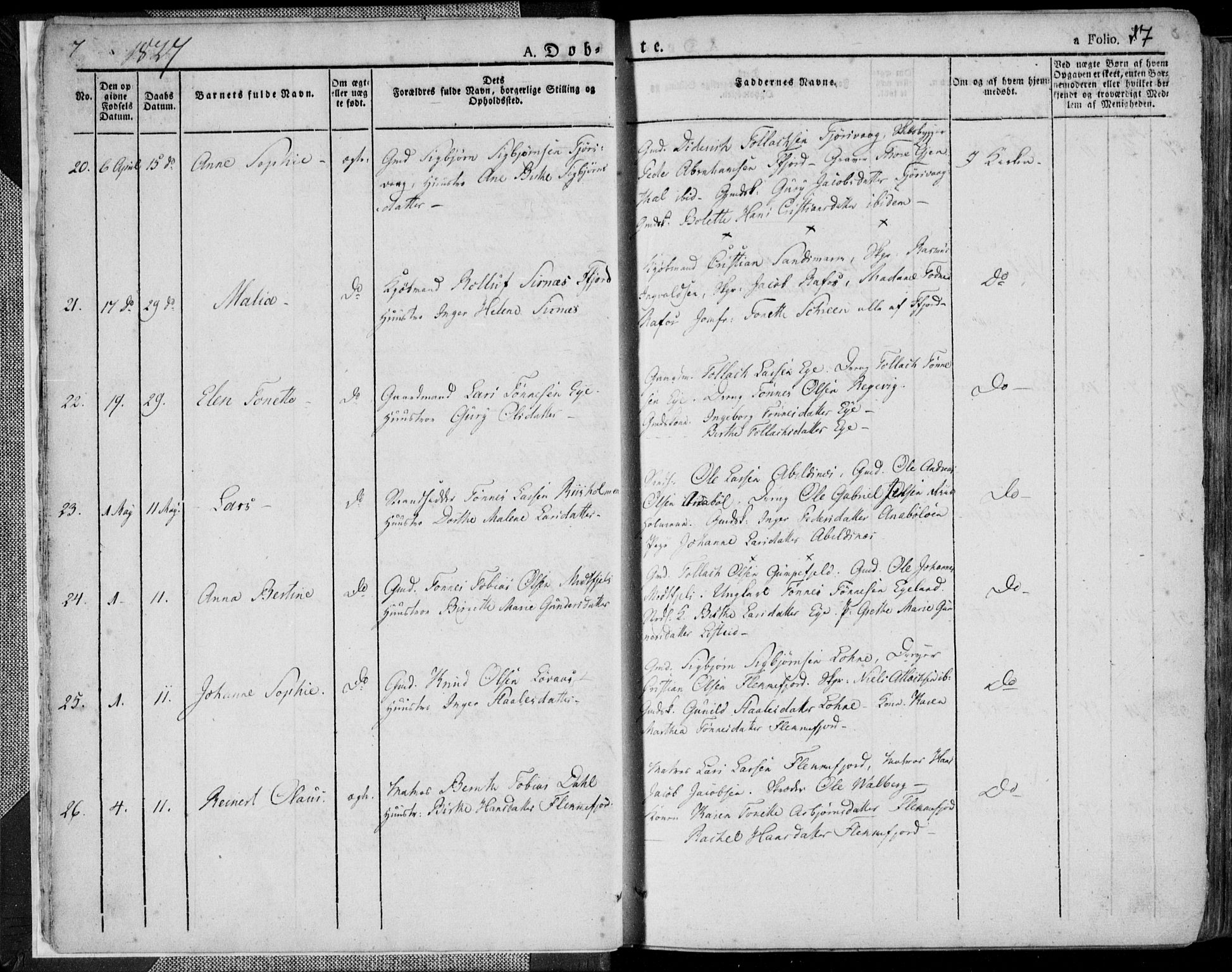 Flekkefjord sokneprestkontor, AV/SAK-1111-0012/F/Fa/Fac/L0003: Parish register (official) no. A 3, 1826-1841, p. 7