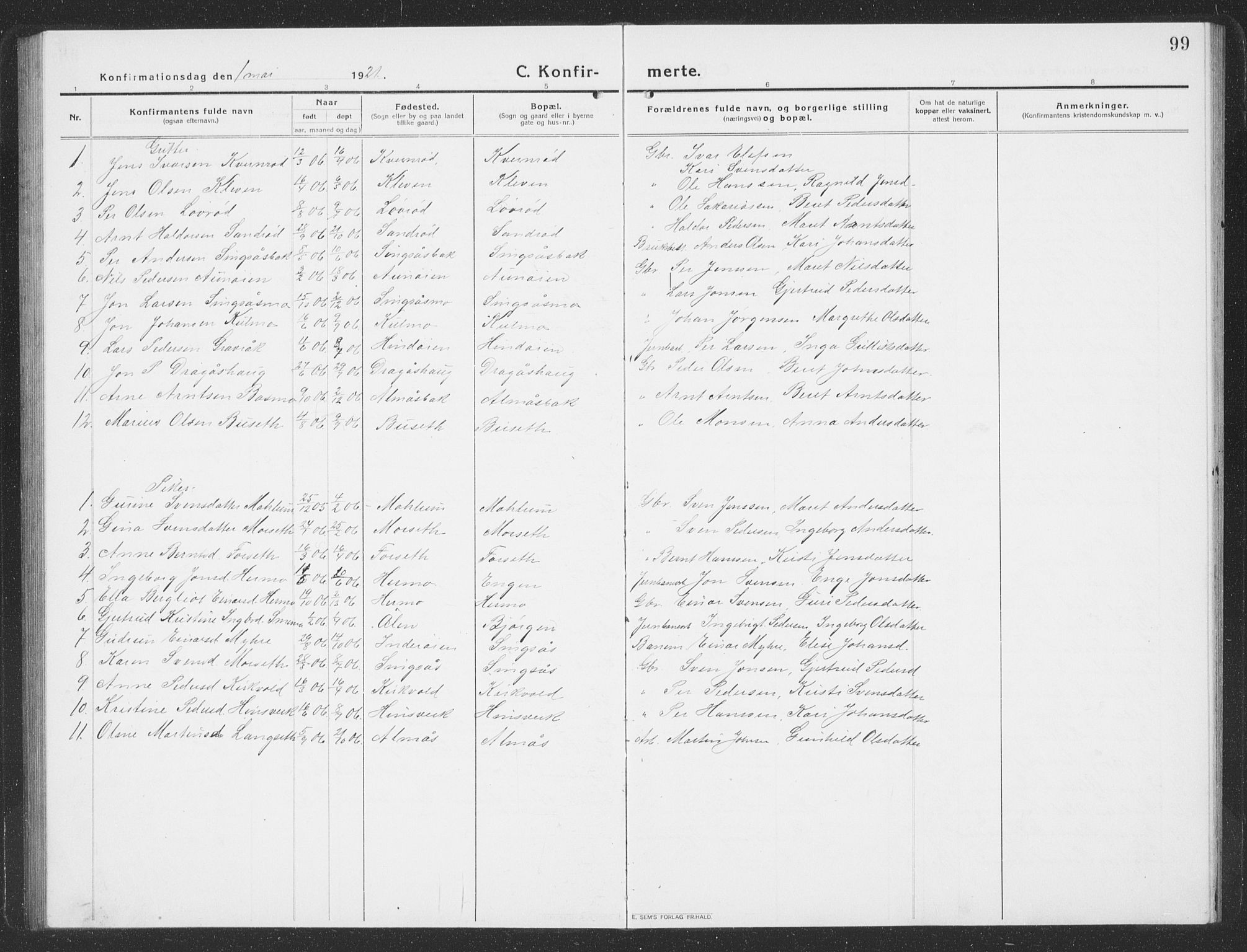 Ministerialprotokoller, klokkerbøker og fødselsregistre - Sør-Trøndelag, SAT/A-1456/688/L1030: Parish register (copy) no. 688C05, 1916-1939, p. 99