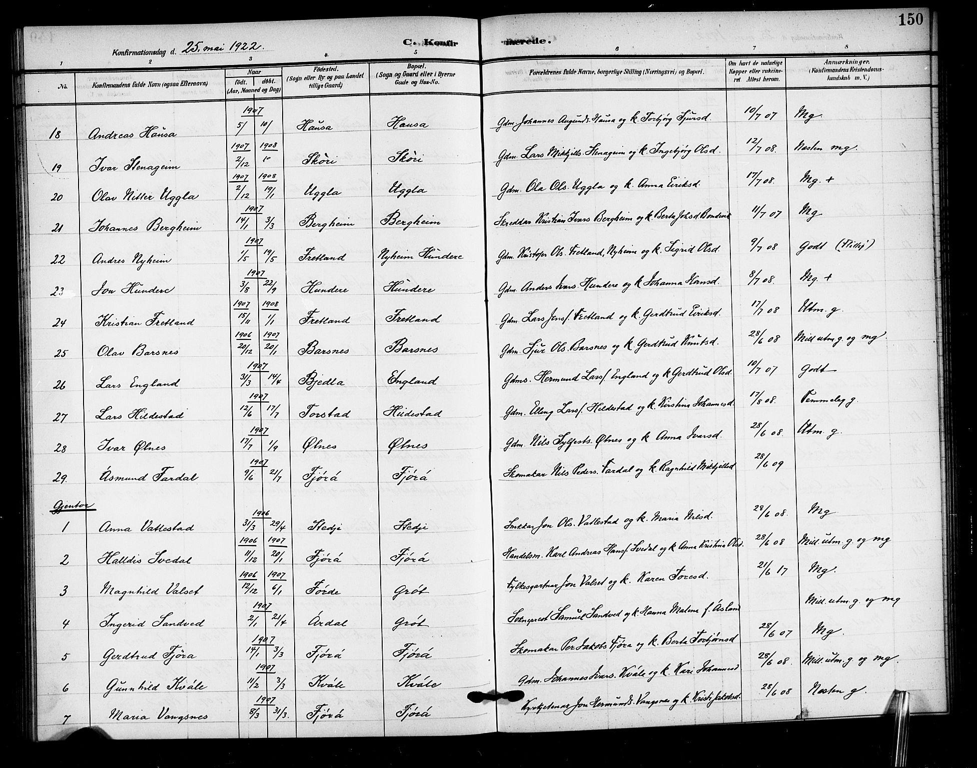 Sogndal sokneprestembete, AV/SAB-A-81301/H/Hab/Haba/L0002: Parish register (copy) no. A 2, 1908-1924, p. 150