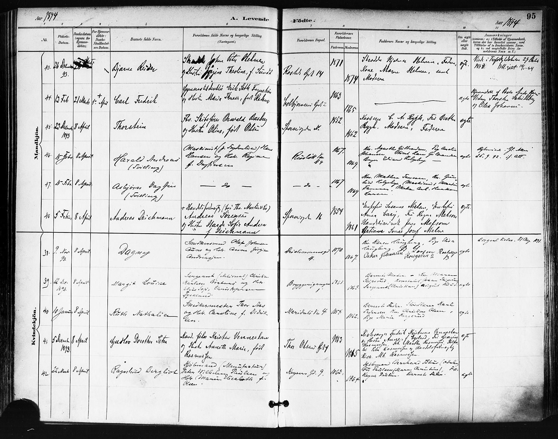 Trefoldighet prestekontor Kirkebøker, AV/SAO-A-10882/F/Fa/L0006: Parish register (official) no. I 6, 1891-1899, p. 95