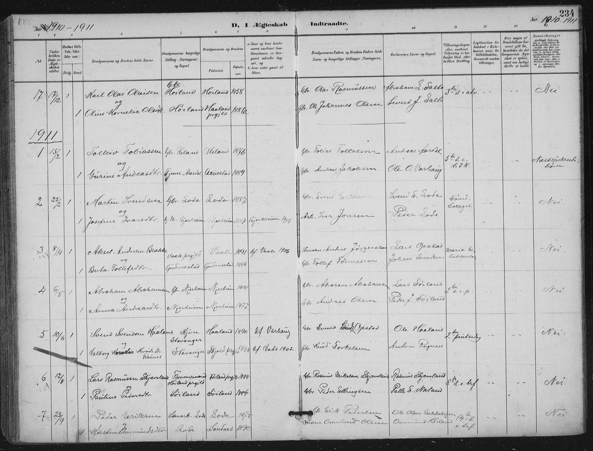 Hå sokneprestkontor, AV/SAST-A-101801/001/30BA/L0012: Parish register (official) no. A 11, 1897-1924, p. 234