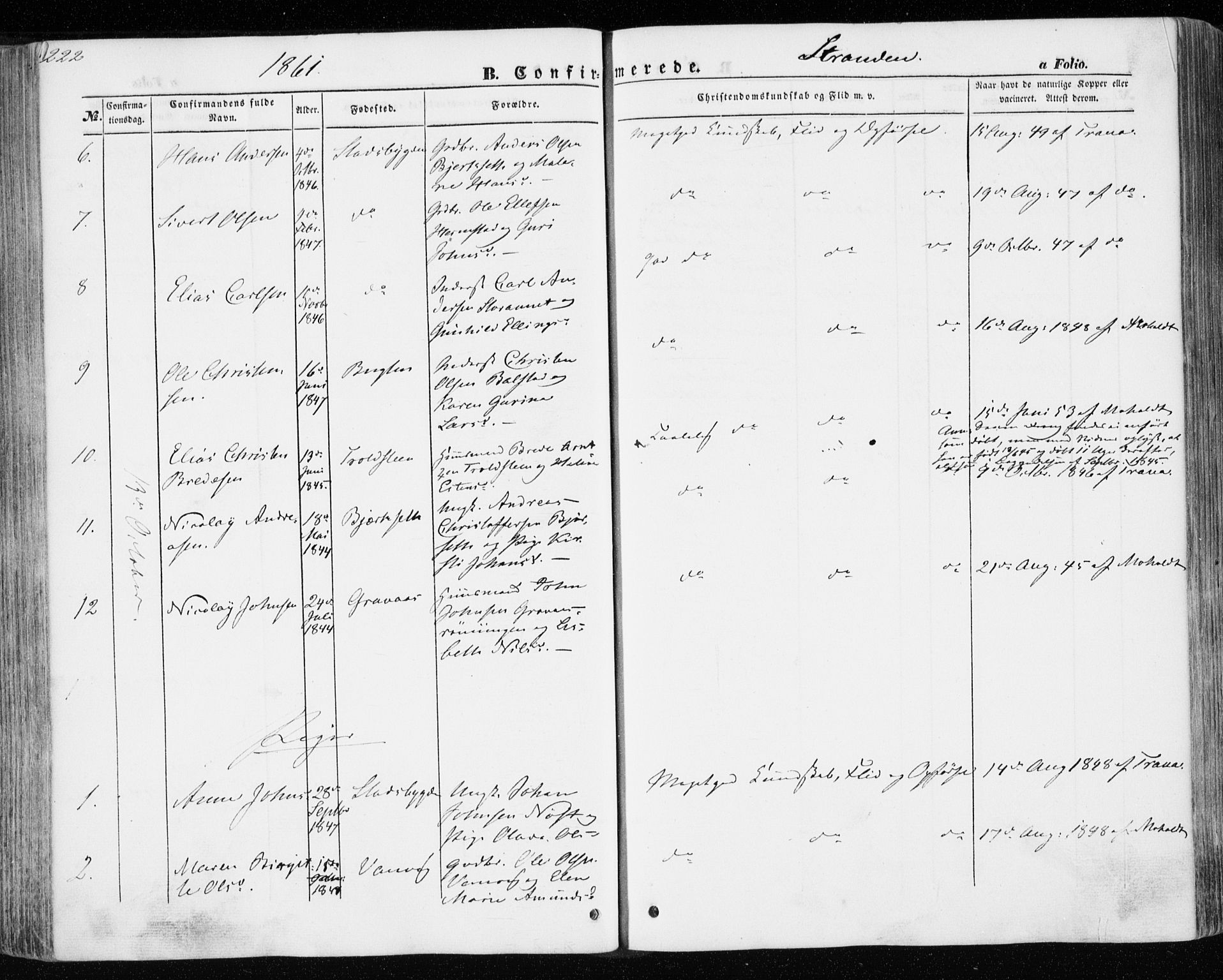Ministerialprotokoller, klokkerbøker og fødselsregistre - Nord-Trøndelag, AV/SAT-A-1458/701/L0008: Parish register (official) no. 701A08 /1, 1854-1863, p. 222