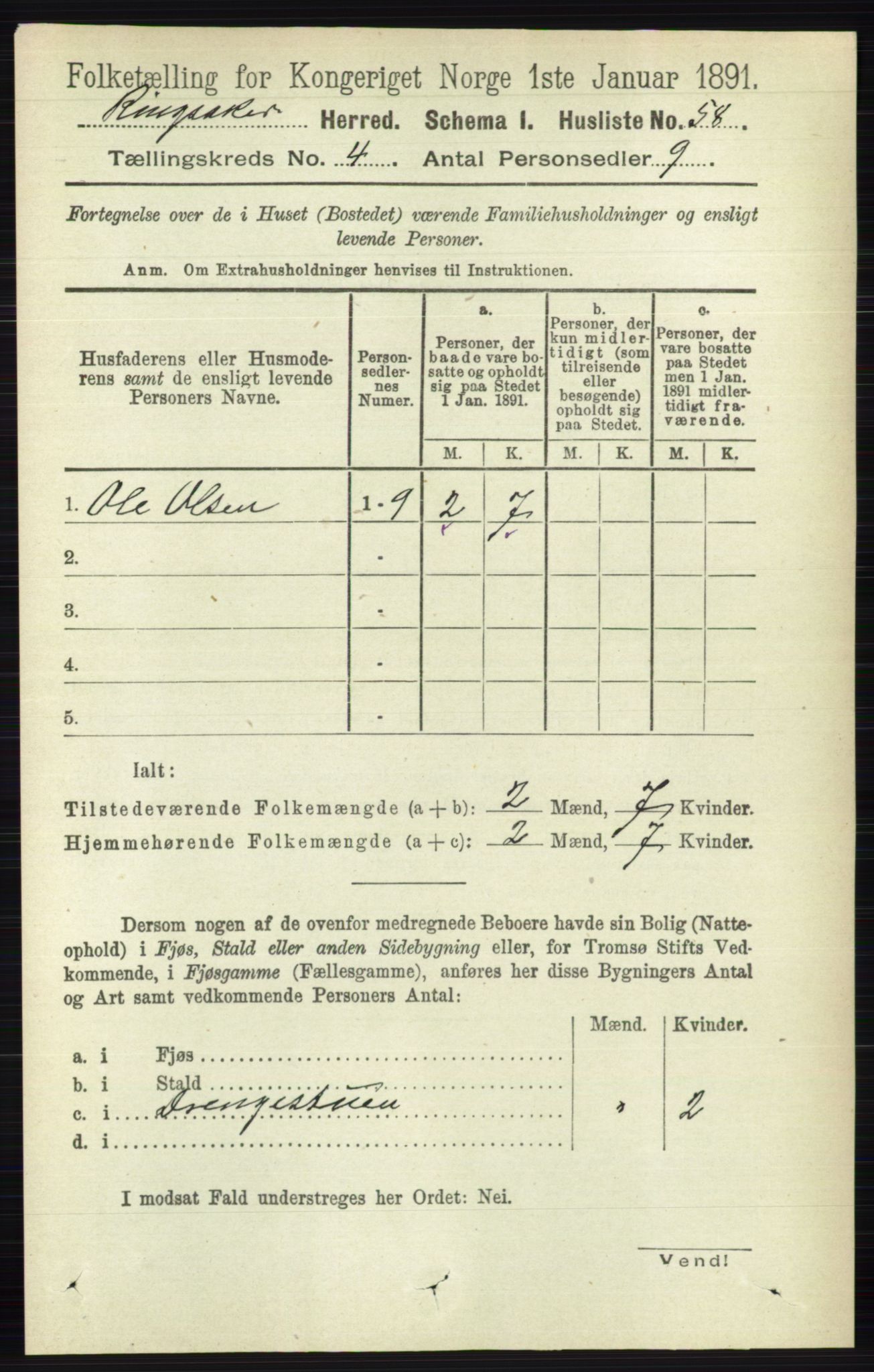 RA, 1891 census for 0412 Ringsaker, 1891, p. 1739