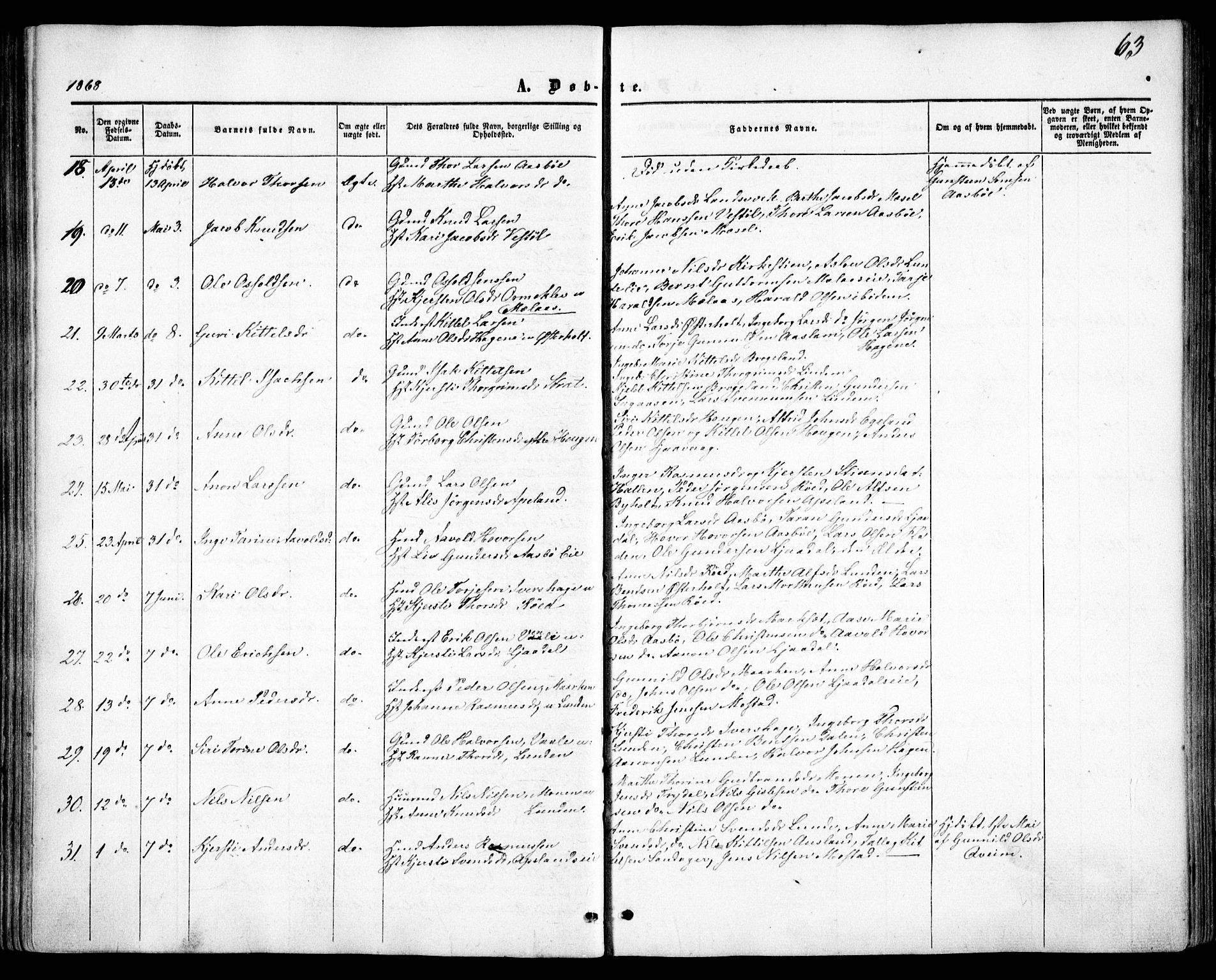 Gjerstad sokneprestkontor, AV/SAK-1111-0014/F/Fa/Faa/L0007: Parish register (official) no. A 7, 1858-1875, p. 63