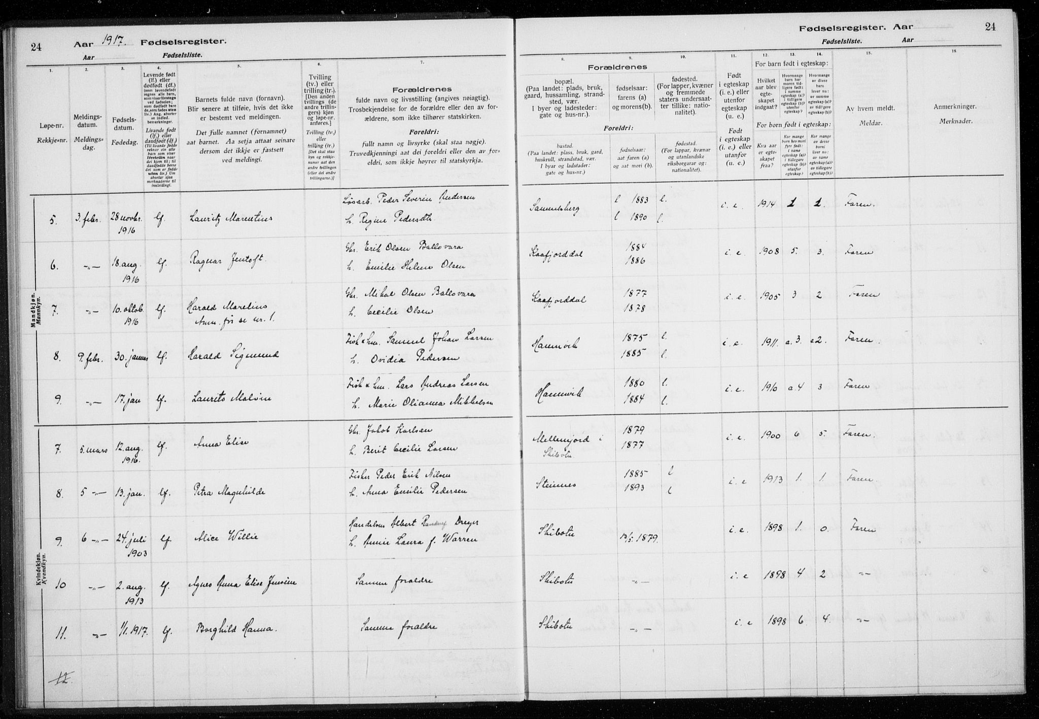 Lyngen sokneprestembete, AV/SATØ-S-1289/I/Ia/L0075: Birth register no. 75, 1916-1924, p. 24