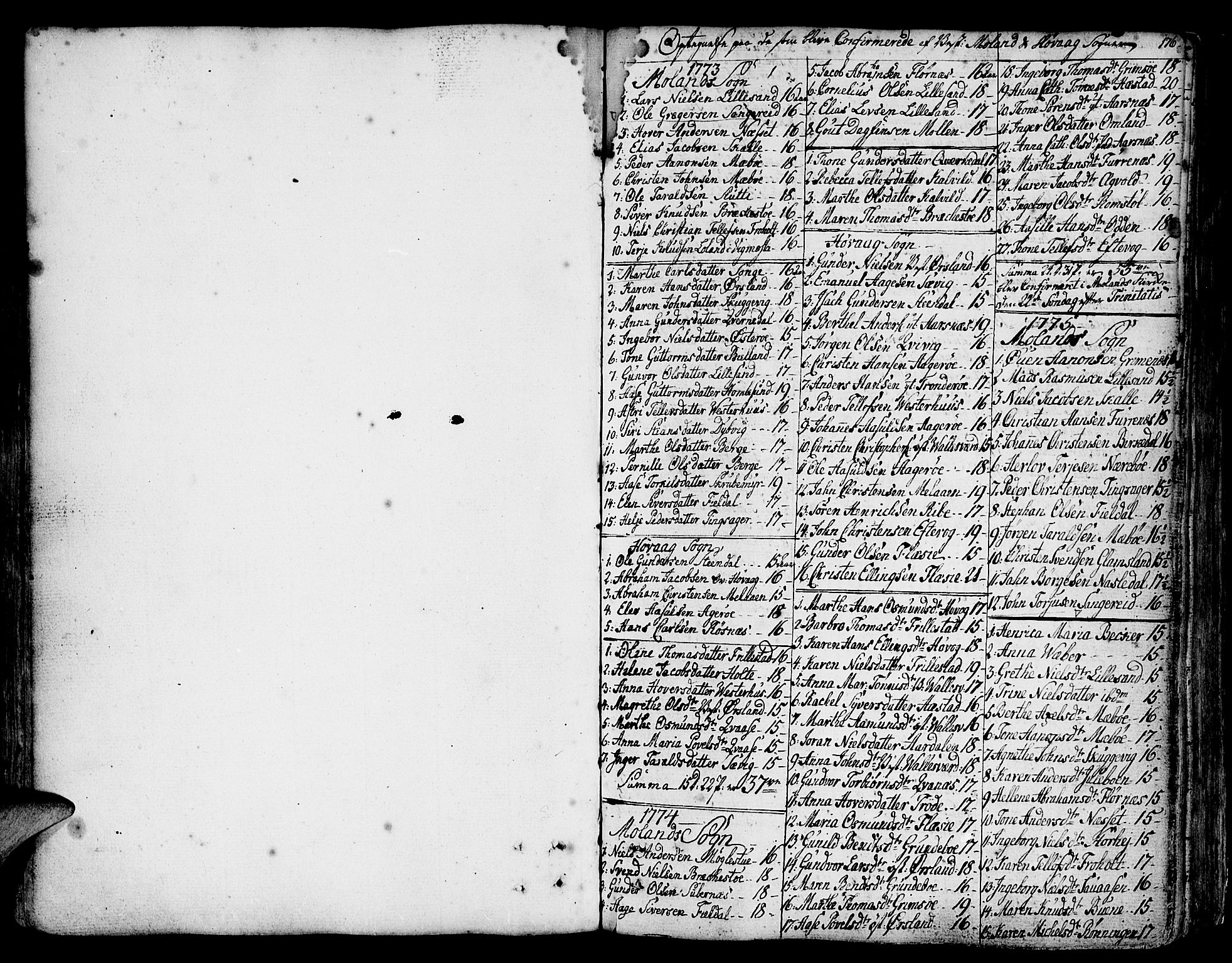 Vestre Moland sokneprestkontor, SAK/1111-0046/F/Fa/Fab/L0002: Parish register (official) no. A 2, 1760-1816, p. 176