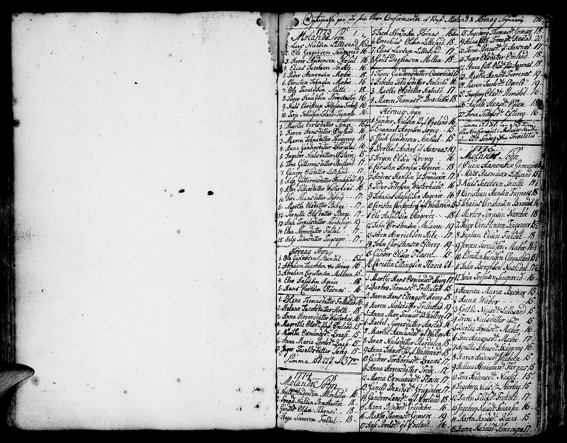 Vestre Moland sokneprestkontor, AV/SAK-1111-0046/F/Fa/Fab/L0002: Parish register (official) no. A 2, 1760-1816, p. 176