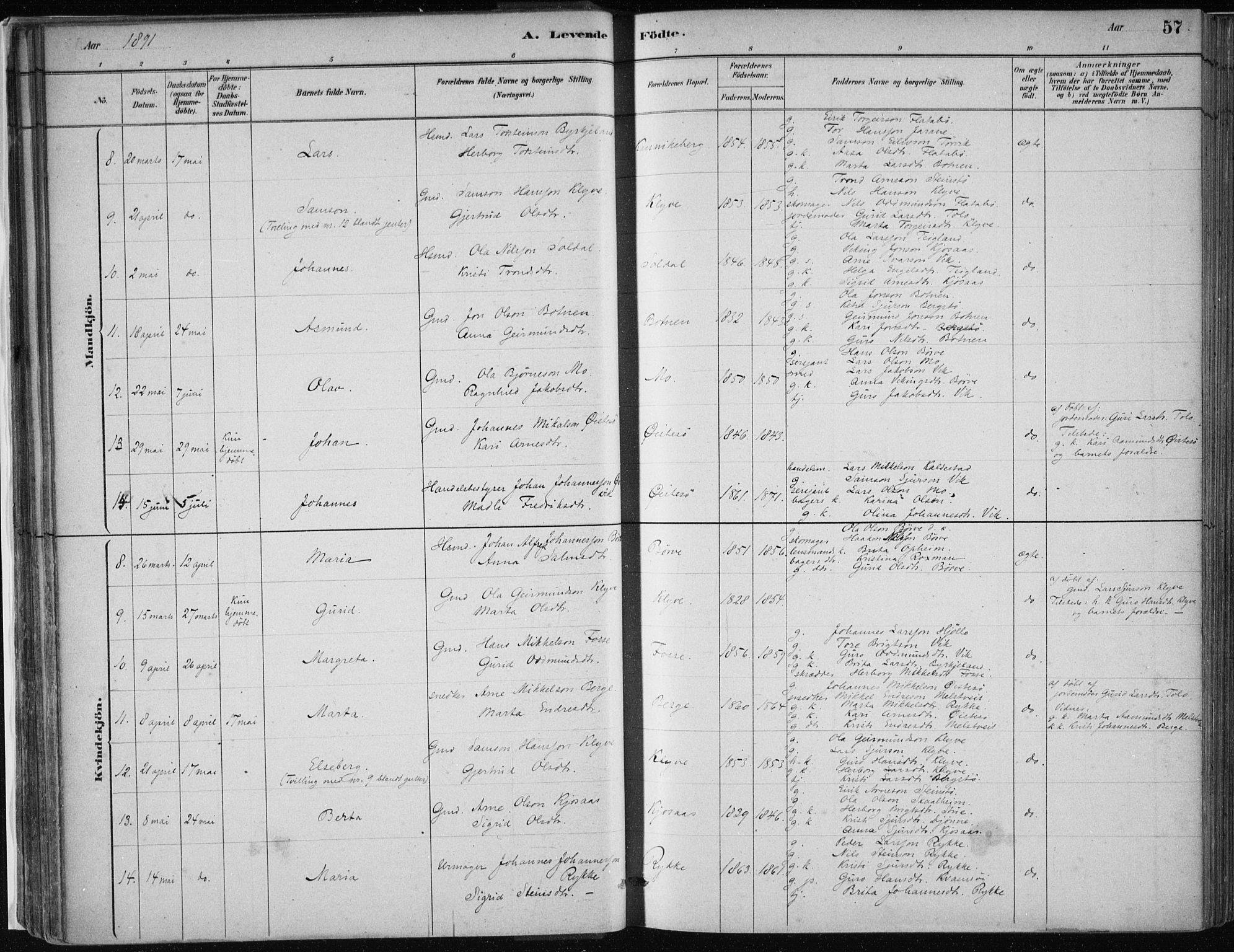 Kvam sokneprestembete, AV/SAB-A-76201/H/Haa: Parish register (official) no. C  1, 1880-1906, p. 57