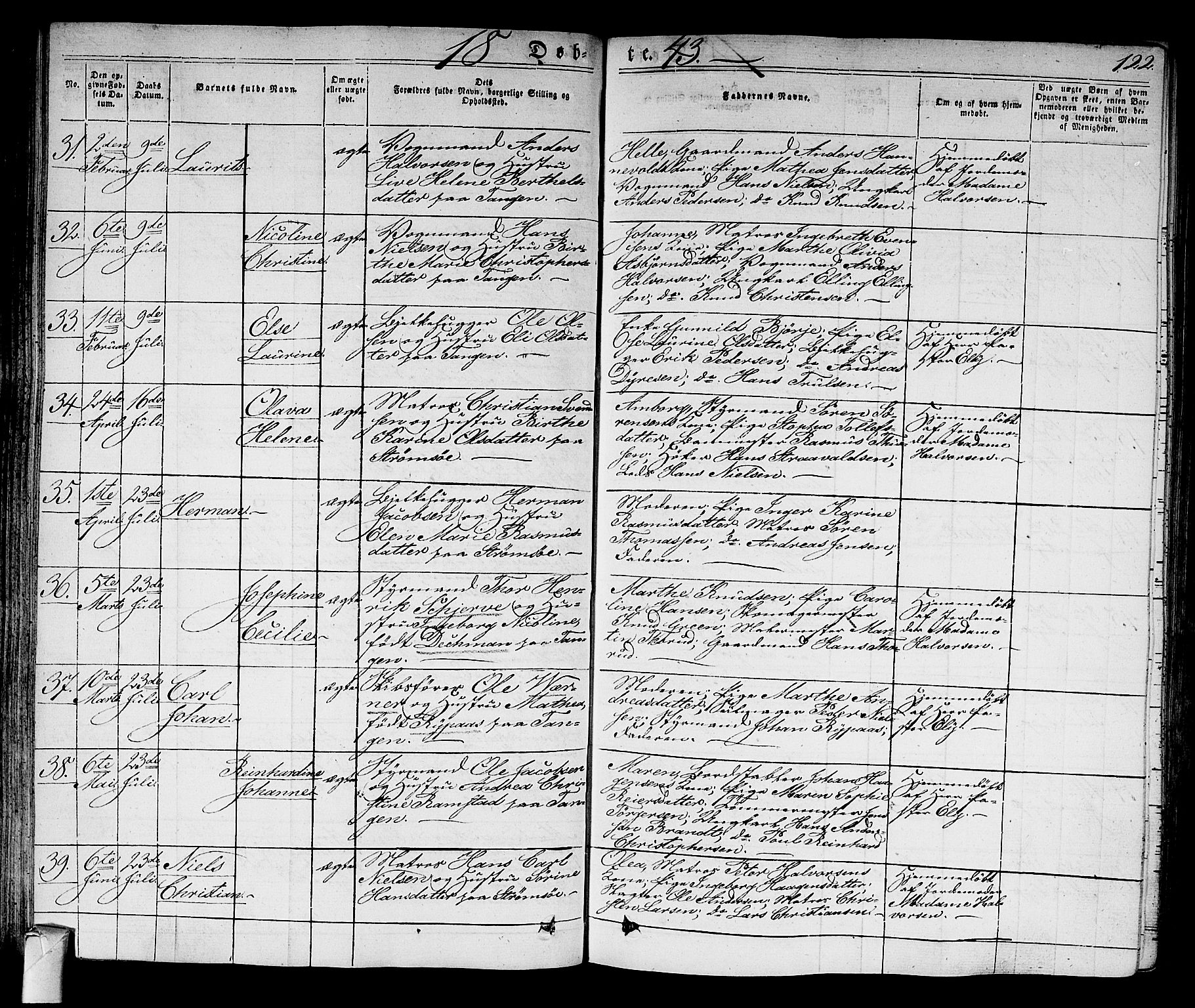 Strømsø kirkebøker, AV/SAKO-A-246/F/Fa/L0012: Parish register (official) no. I 12, 1830-1847, p. 122