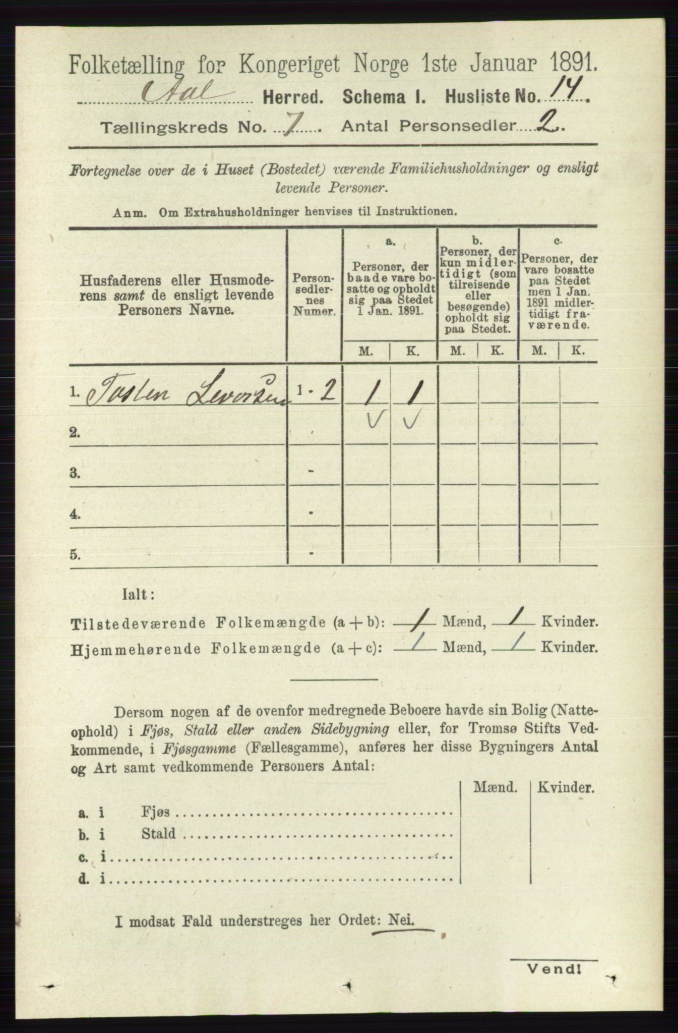 RA, 1891 census for 0619 Ål, 1891, p. 1795