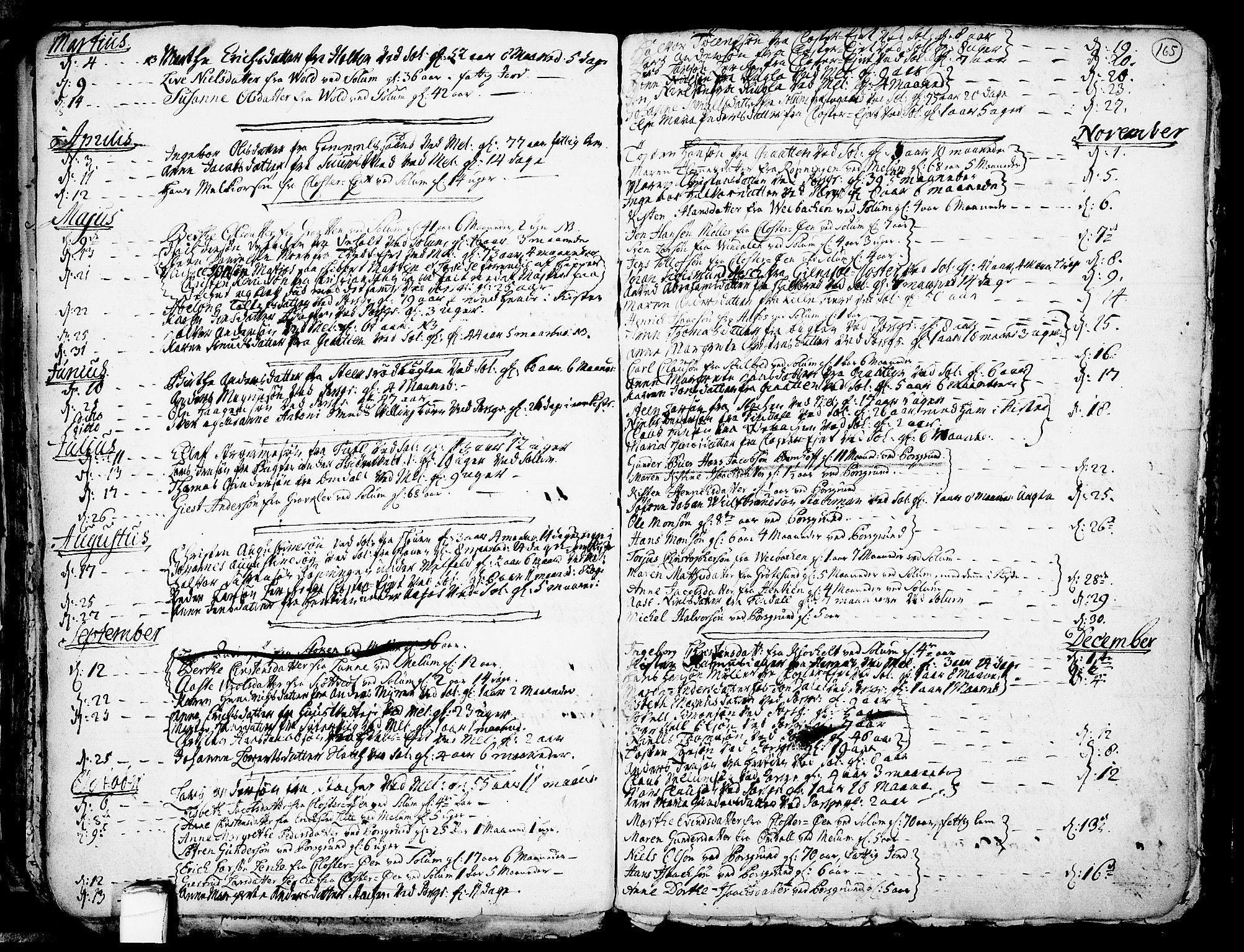 Solum kirkebøker, SAKO/A-306/F/Fa/L0002: Parish register (official) no. I 2, 1713-1761, p. 165