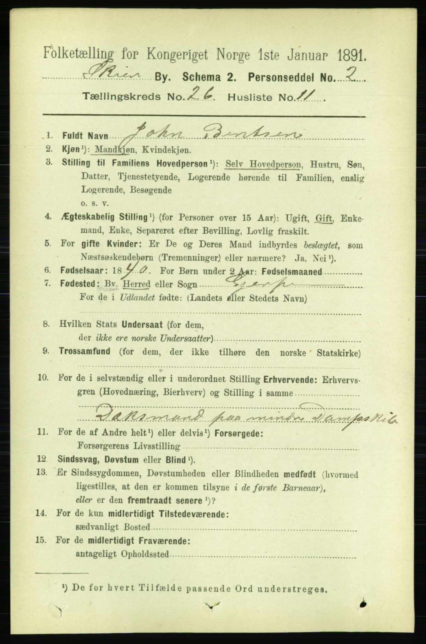 RA, 1891 census for 0806 Skien, 1891, p. 6329