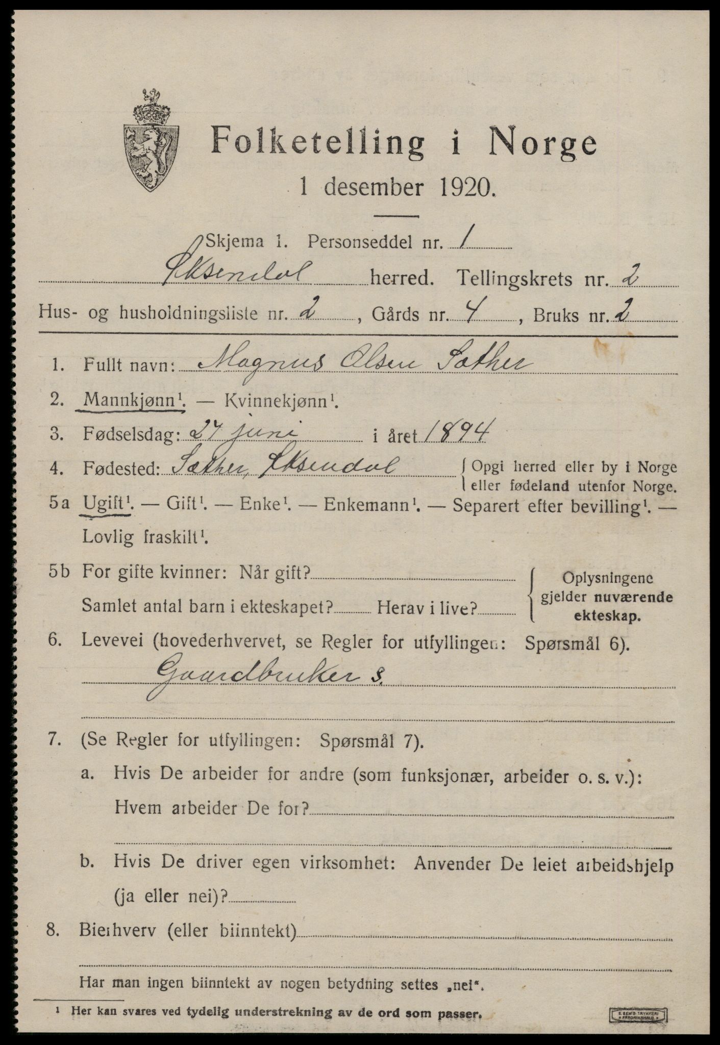 SAT, 1920 census for Øksendal, 1920, p. 689