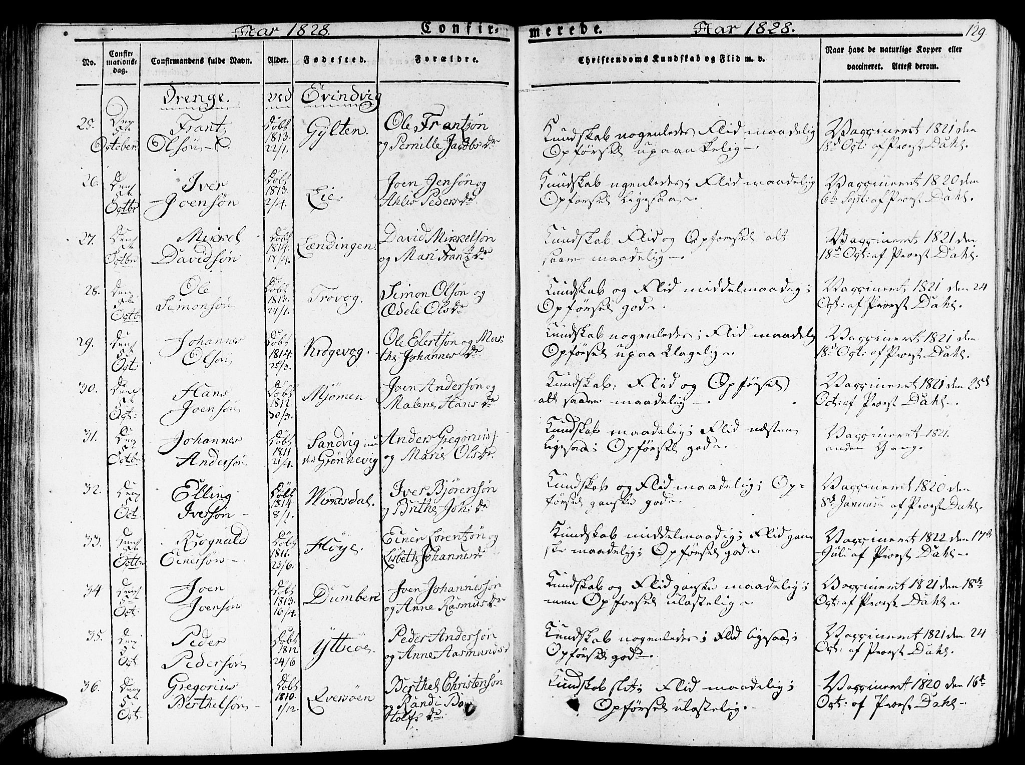 Gulen sokneprestembete, SAB/A-80201/H/Haa/Haaa/L0019: Parish register (official) no. A 19, 1826-1836, p. 129