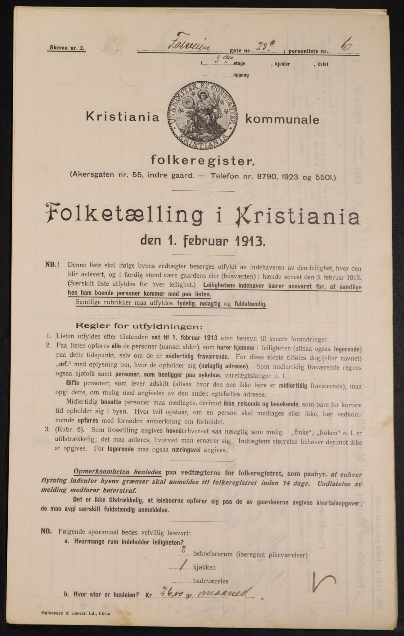 OBA, Municipal Census 1913 for Kristiania, 1913, p. 25460