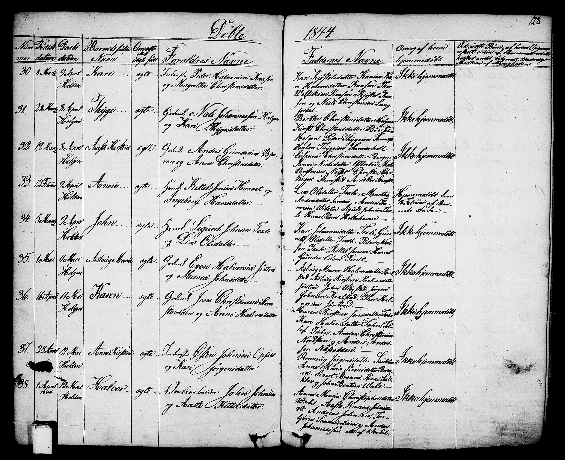 Holla kirkebøker, SAKO/A-272/F/Fa/L0004: Parish register (official) no. 4, 1830-1848, p. 128