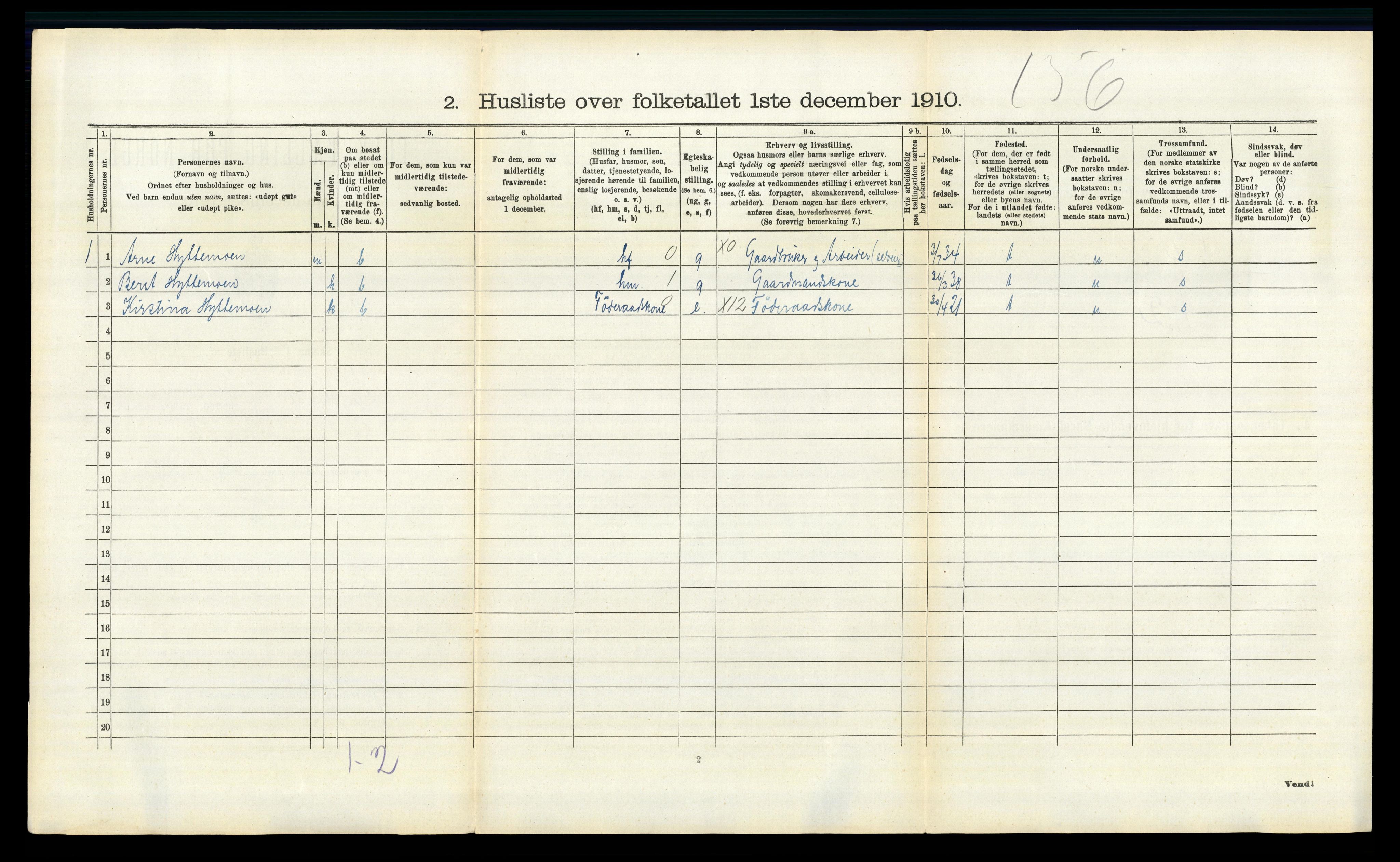 RA, 1910 census for Lille Elvedalen, 1910, p. 582