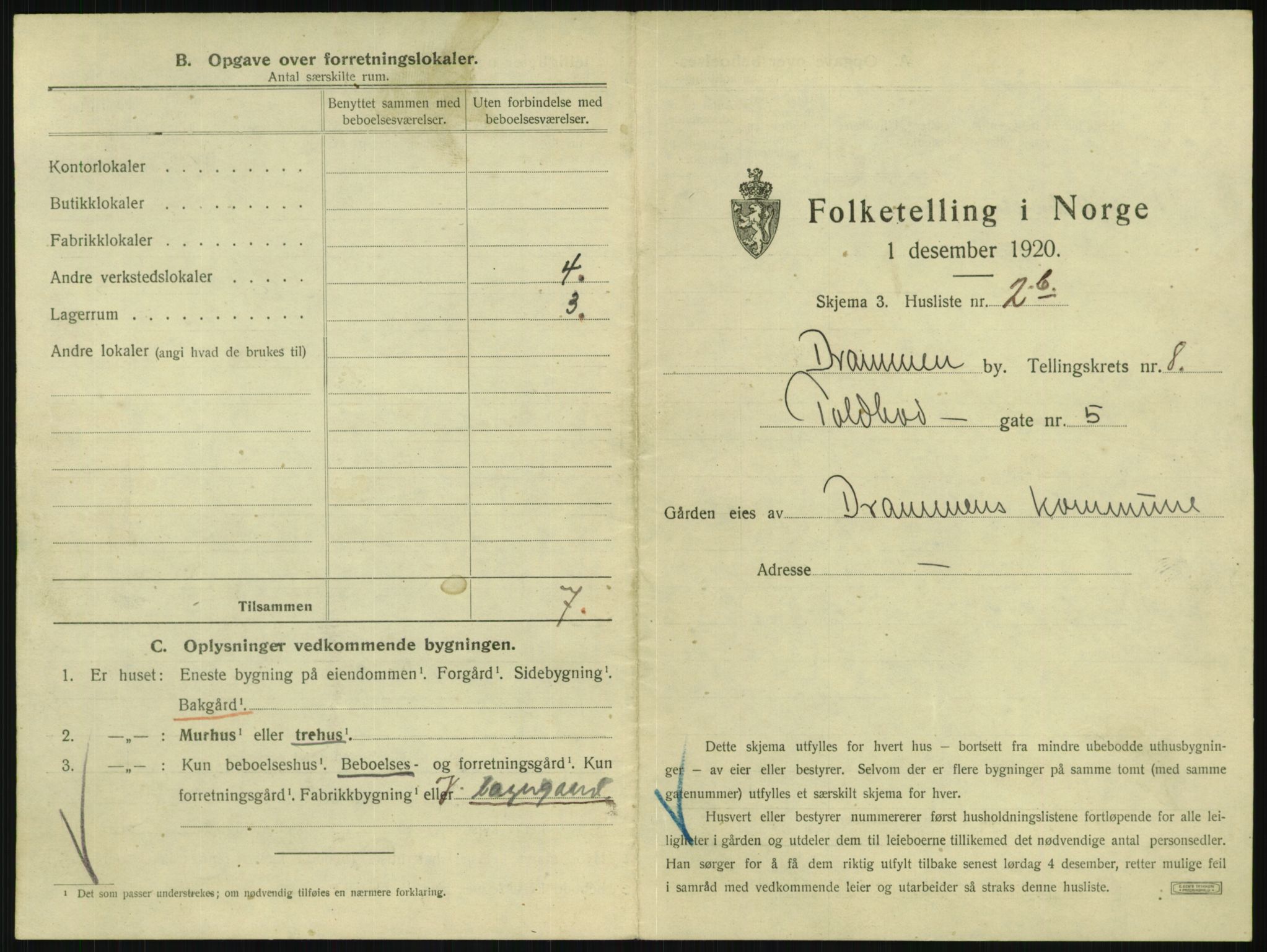 SAKO, 1920 census for Drammen, 1920, p. 3878